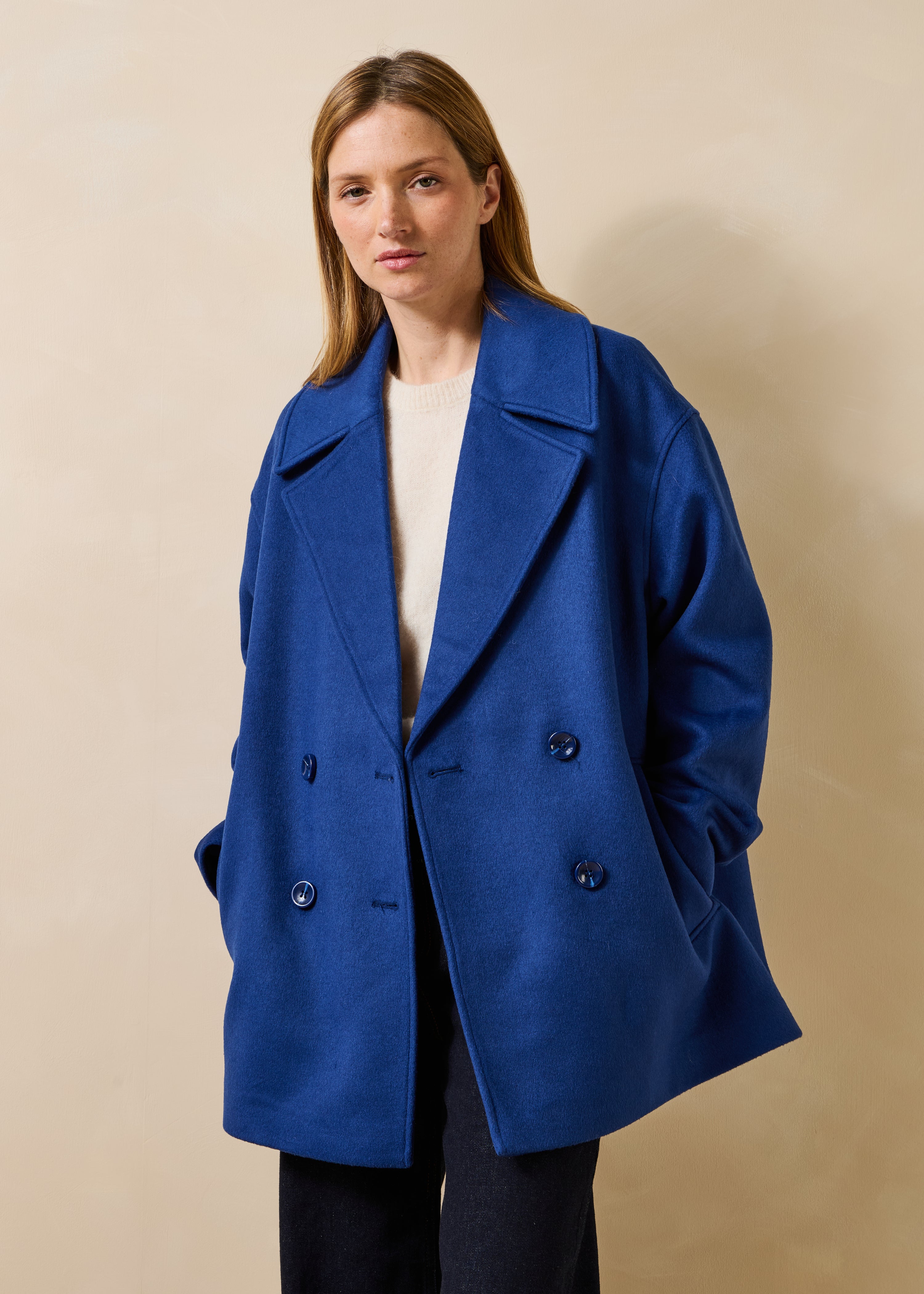 Cappotto caban blu reale in lana