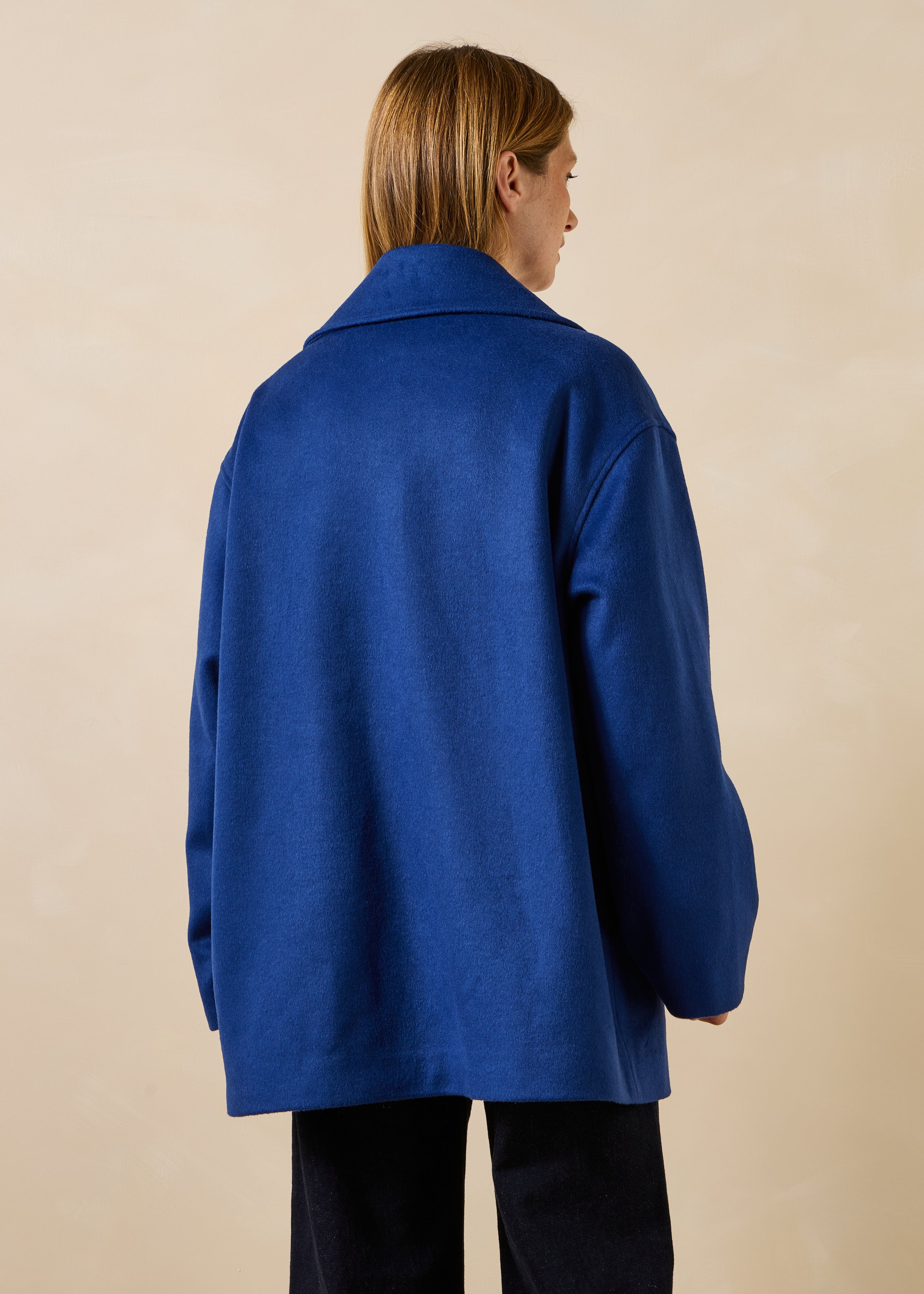 Cappotto caban blu reale in lana