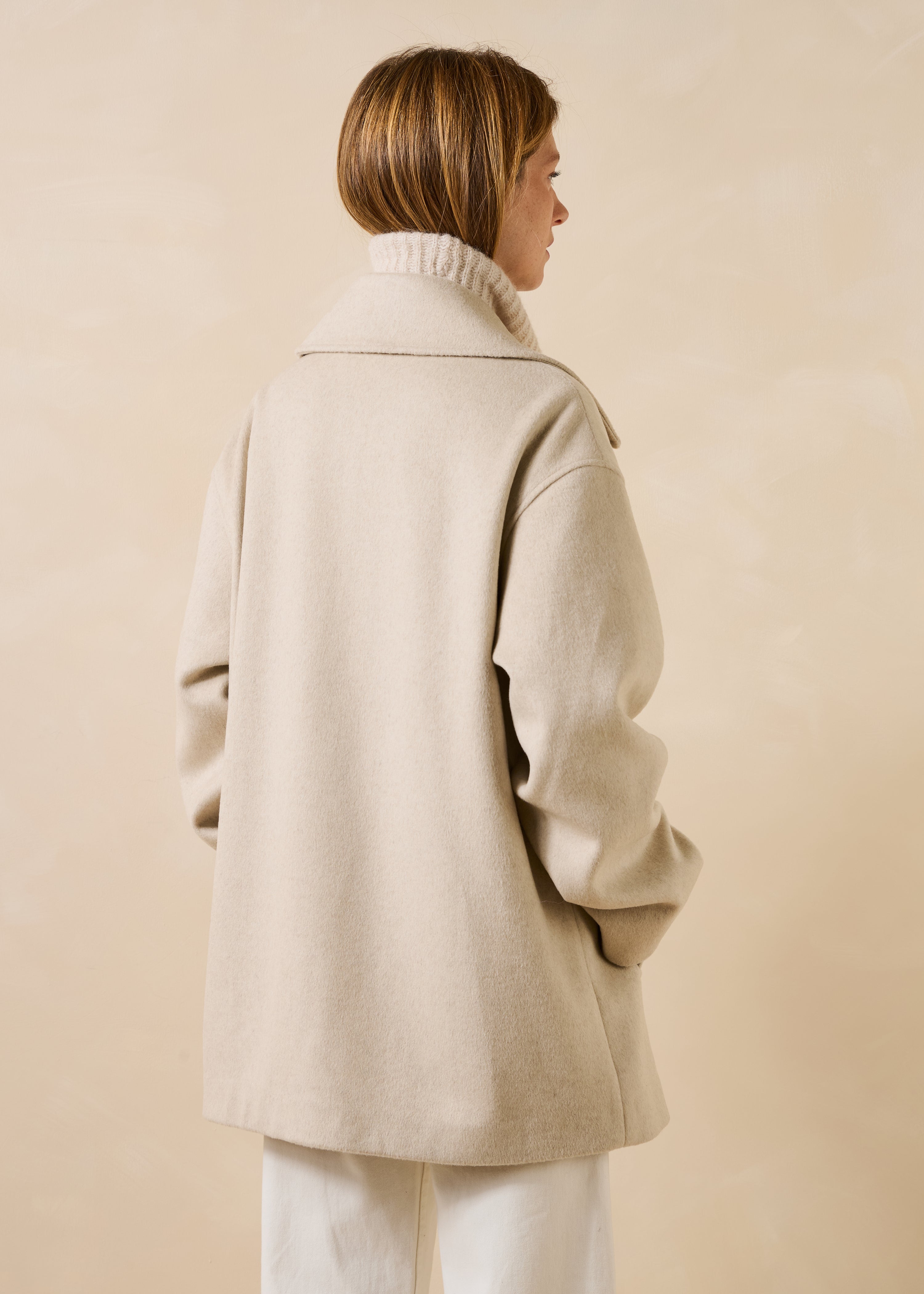 Cappotto caban écru in lana