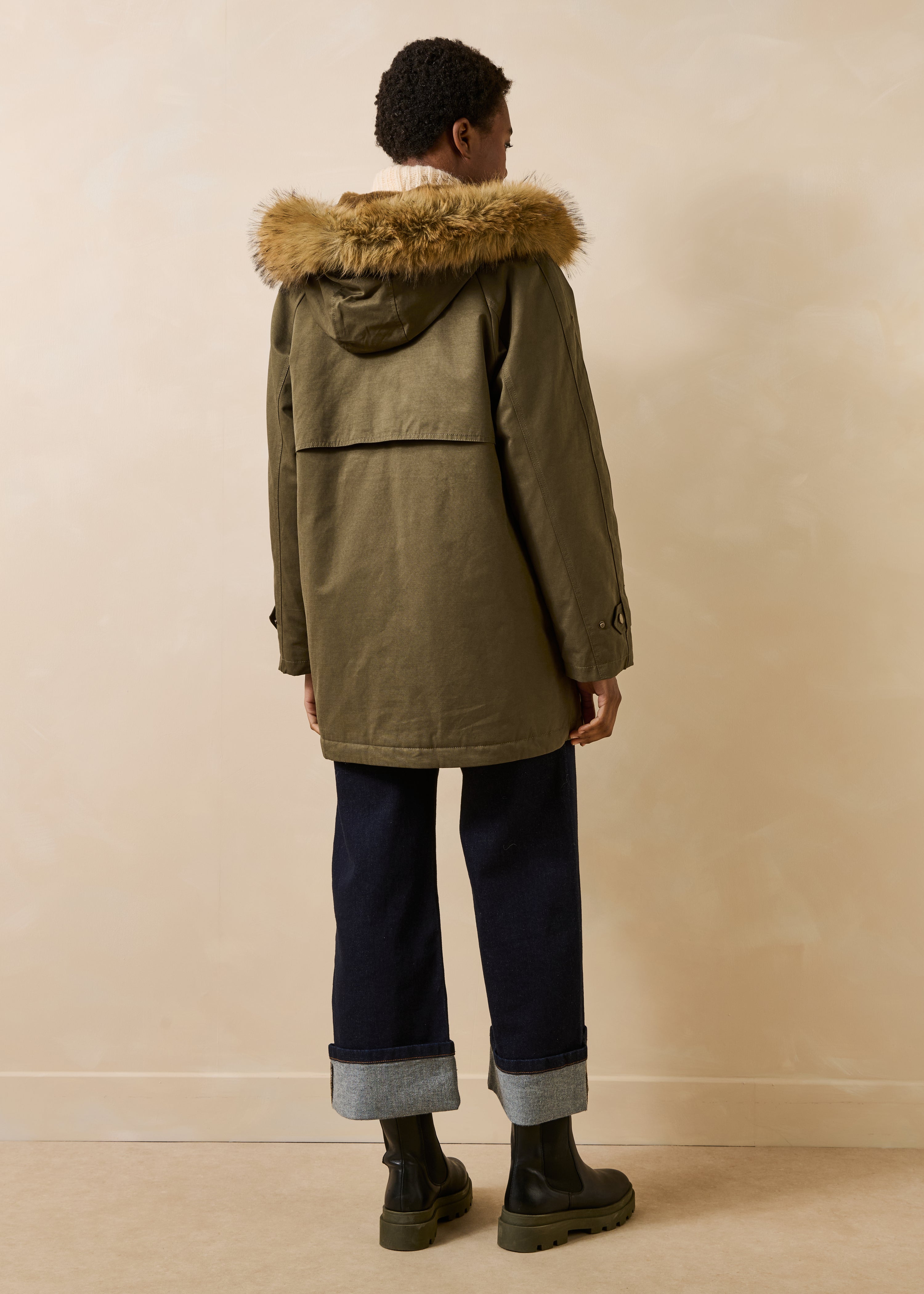 Parka mi-longue kaki à capuche