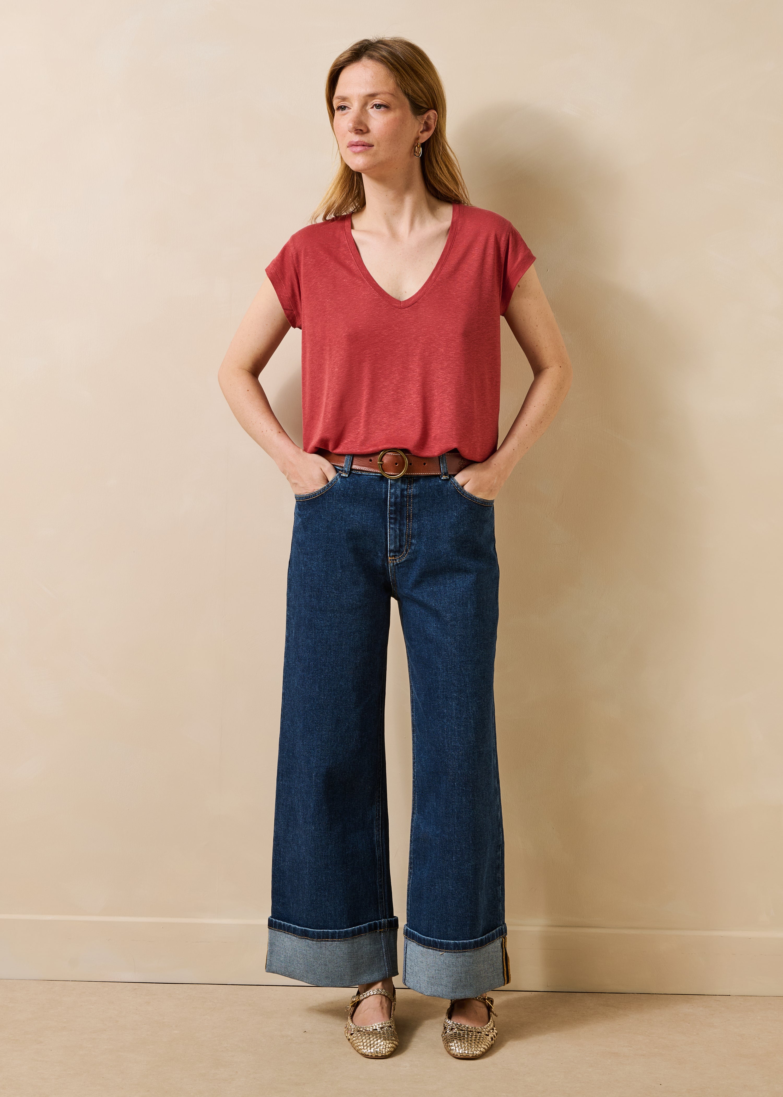 Blauwe cropped jeans van biologisch katoen