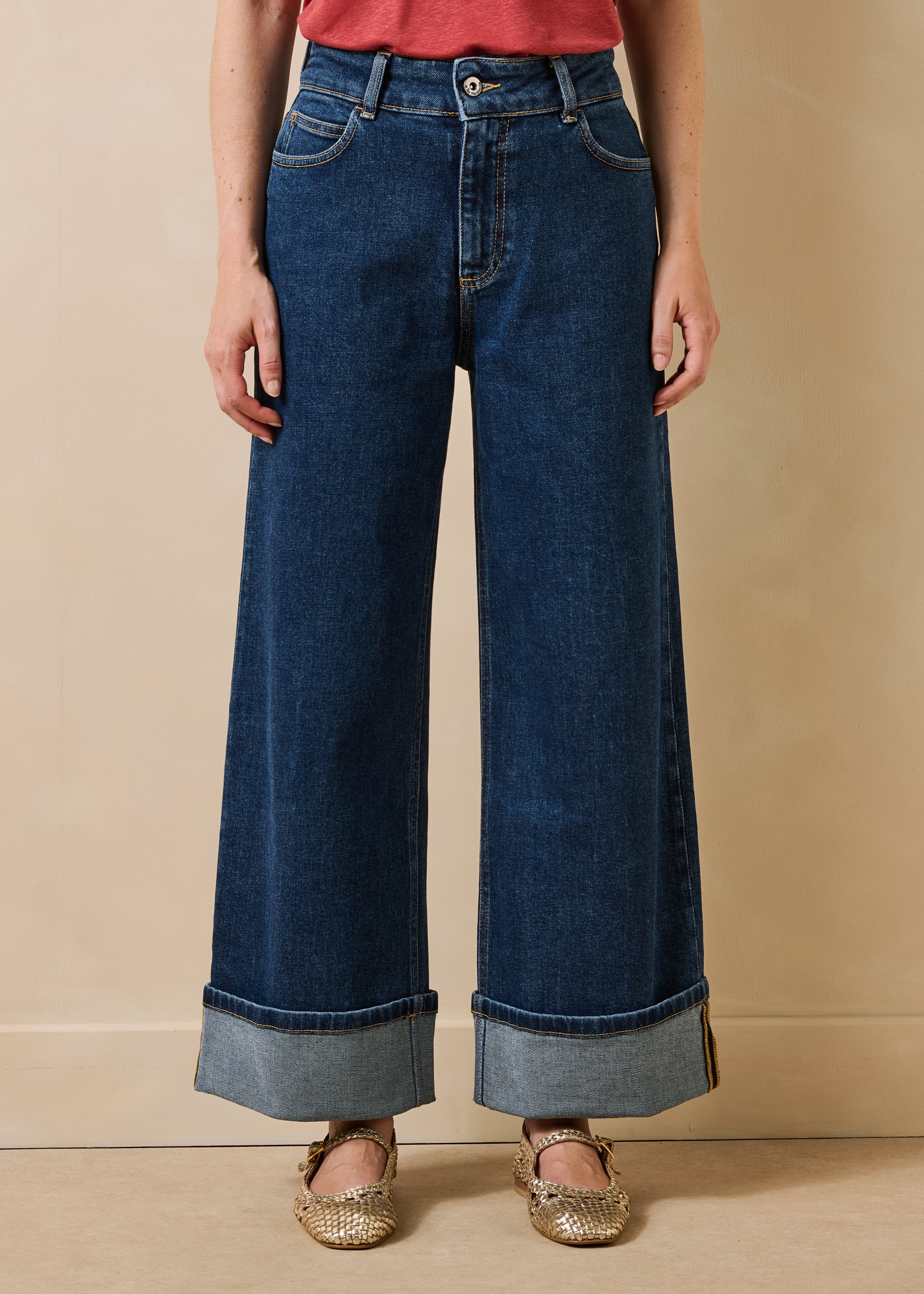 Blauwe cropped jeans van biologisch katoen