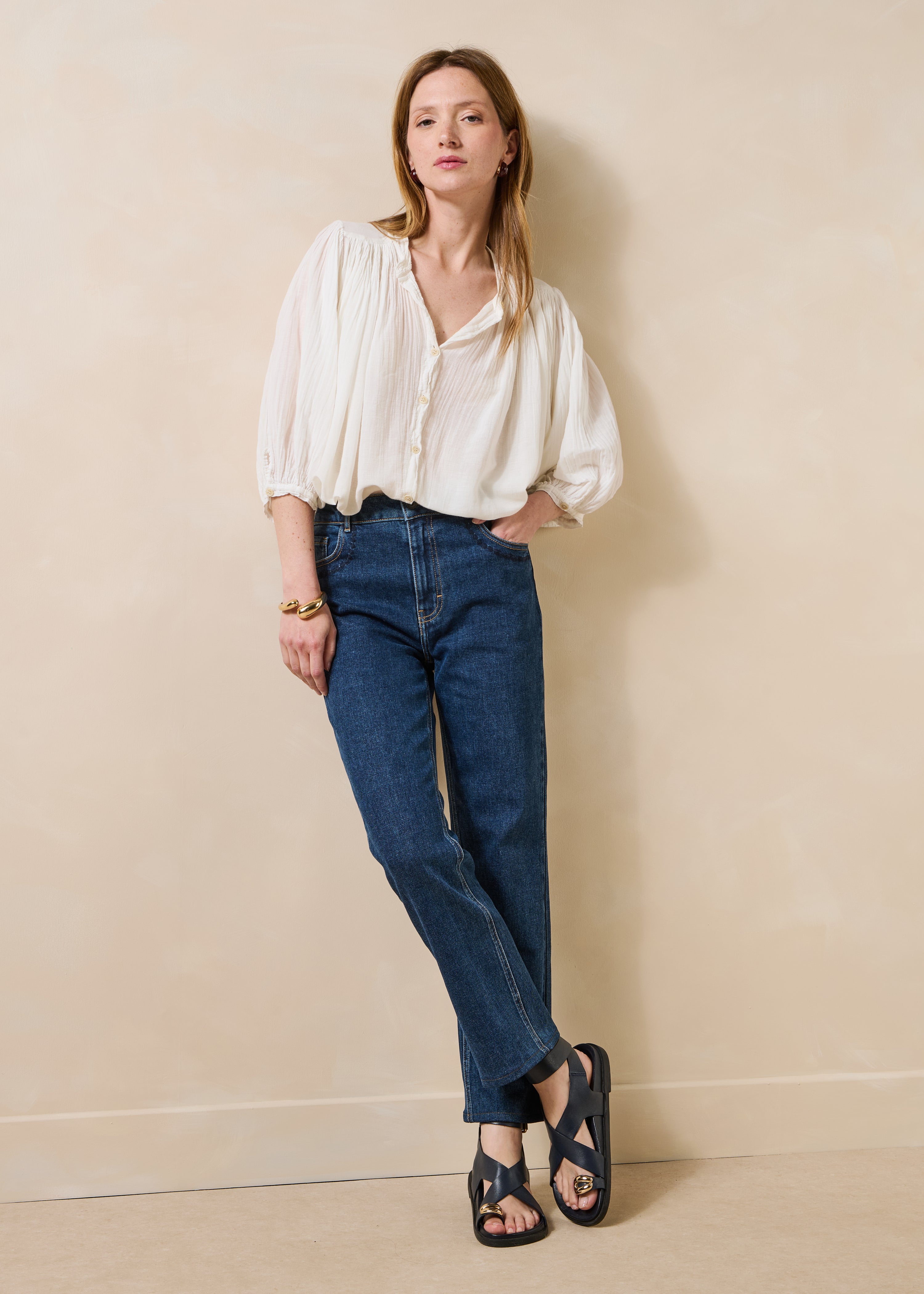 Slim fit jeans 7/8 blauw van biologisch katoen
