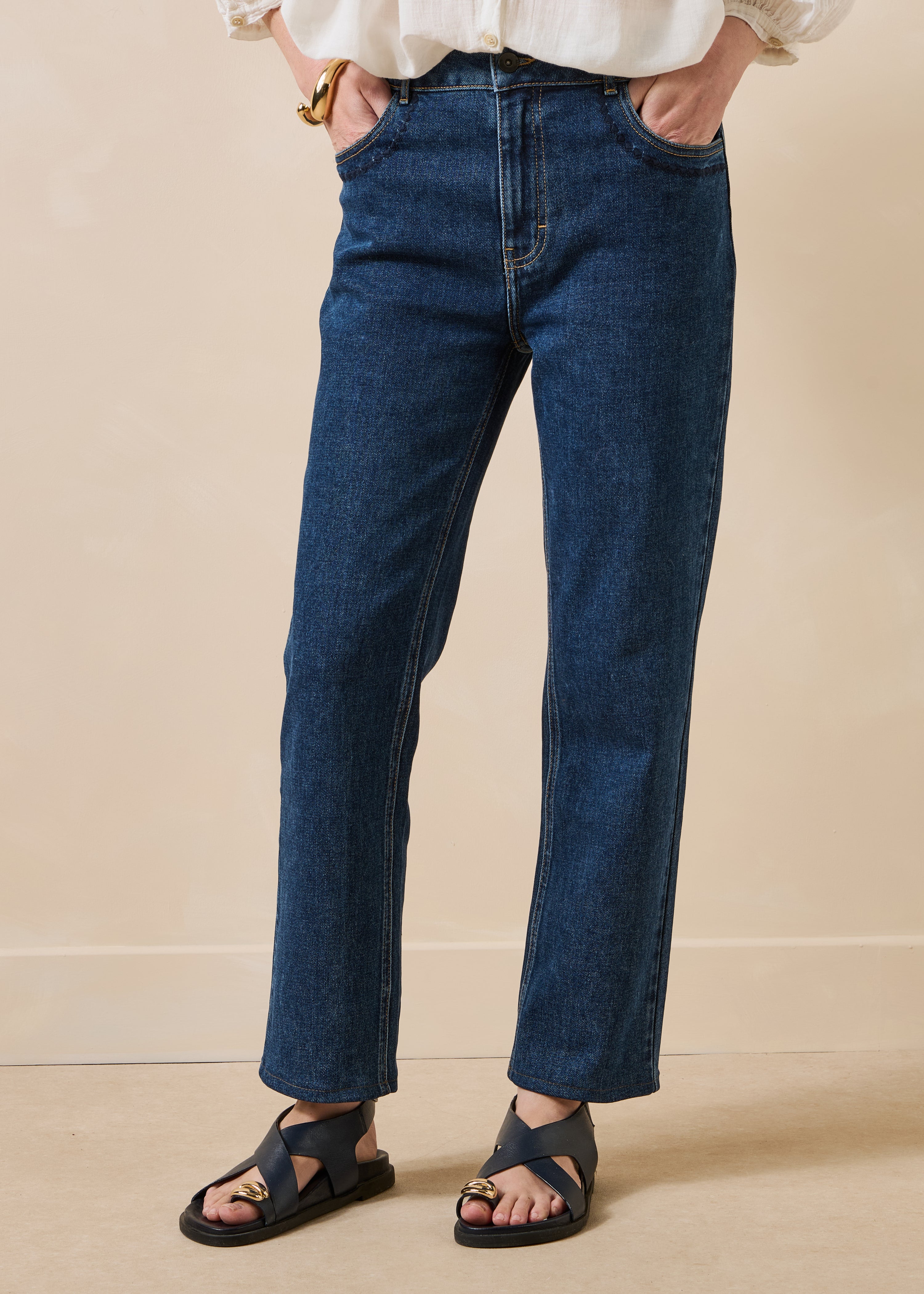 Slim fit jeans 7/8 blauw van biologisch katoen