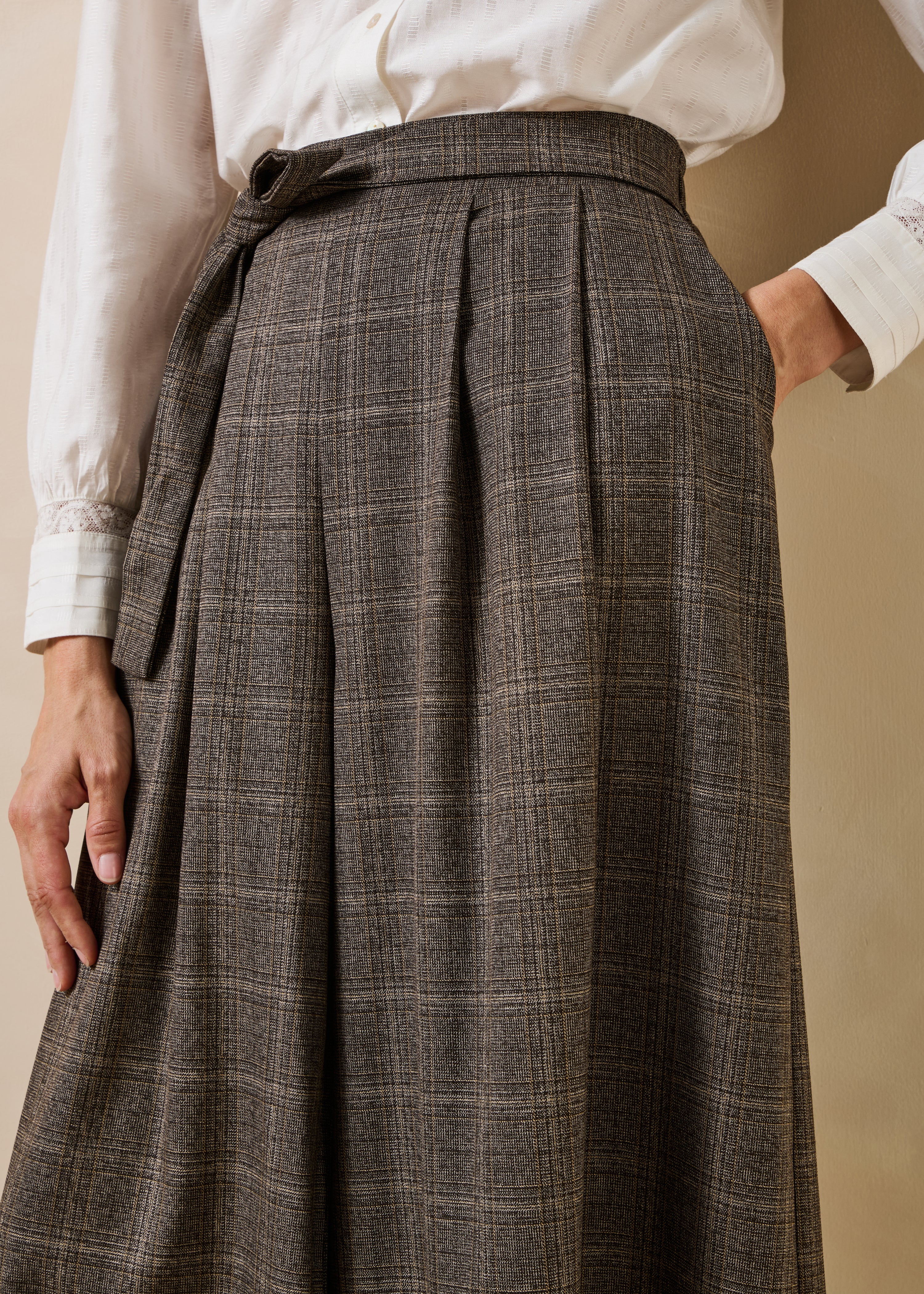 Pantalone gonna culotte 7/8 marrone a quadri