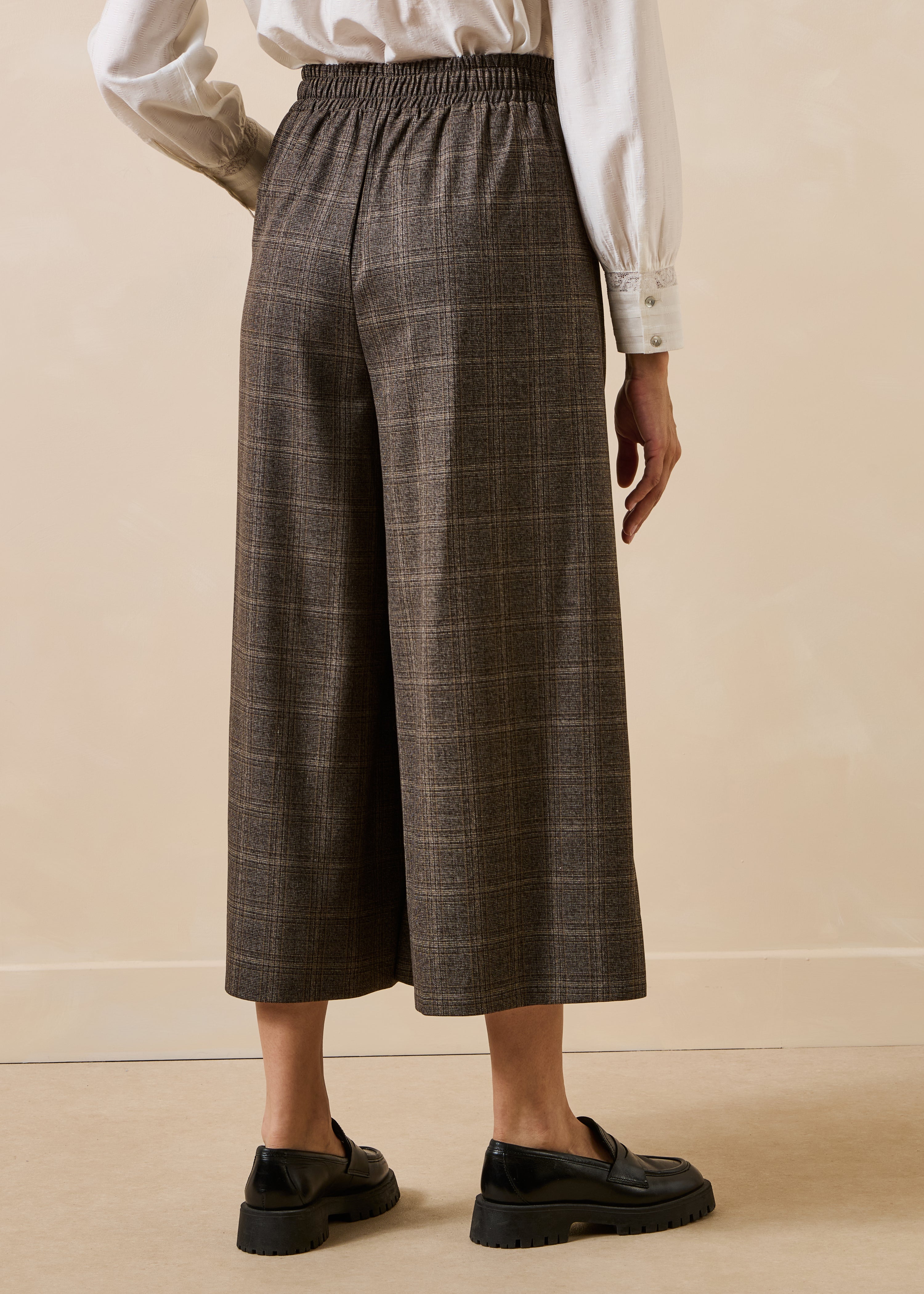 Pantalone gonna culotte 7/8 marrone a quadri