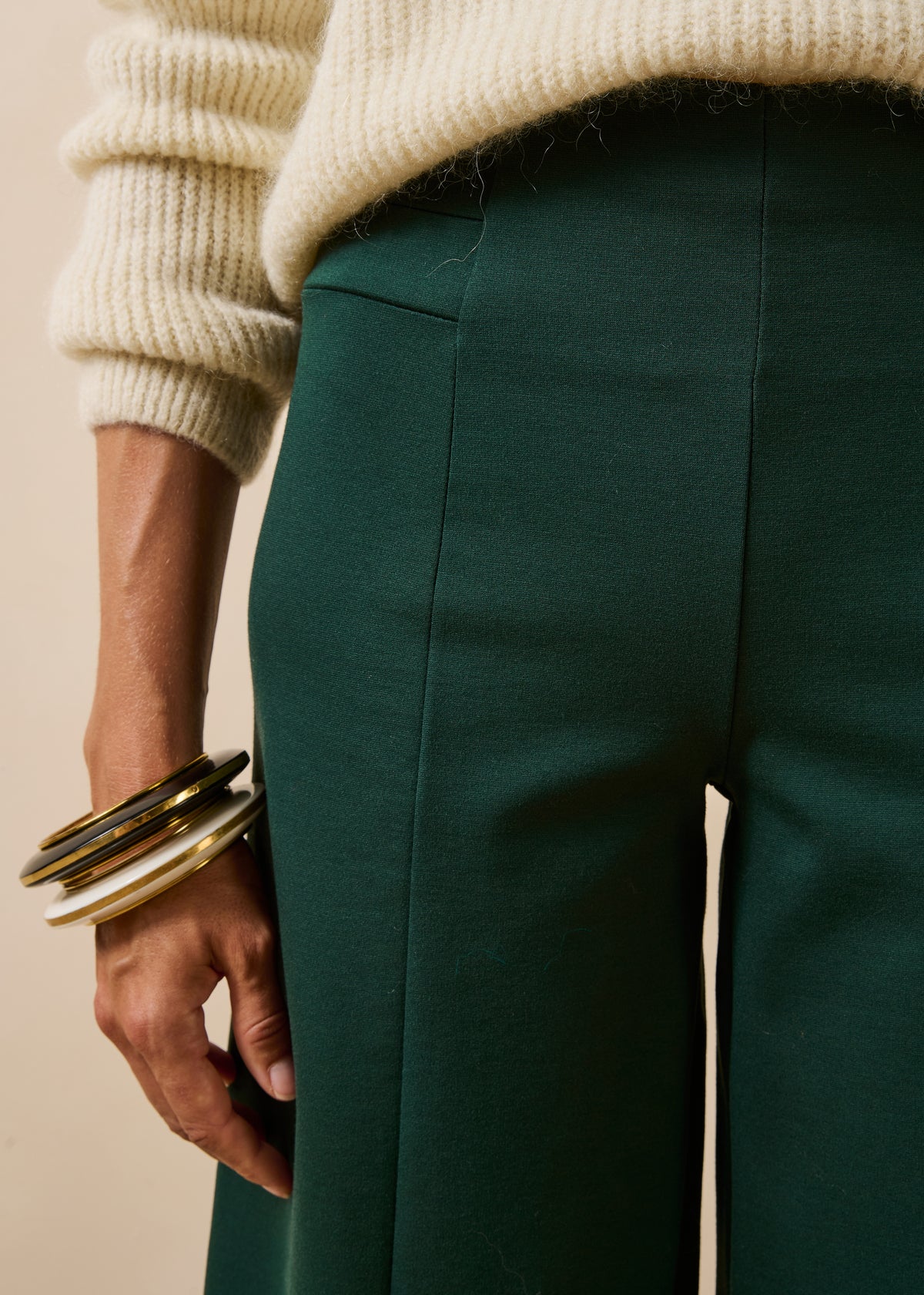 Pantalon cropped vert bouteille en milano