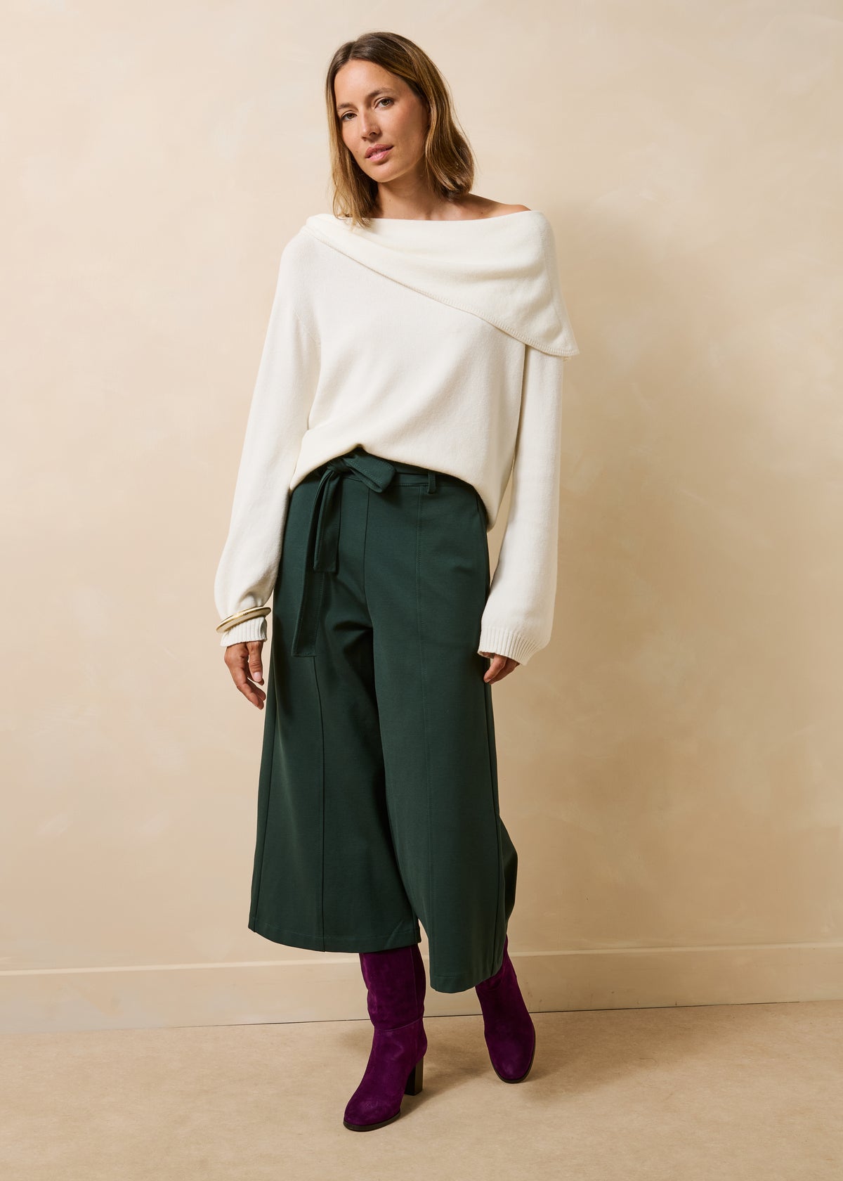 Pantalon jupe-culotte vert bouteille 7/8ème