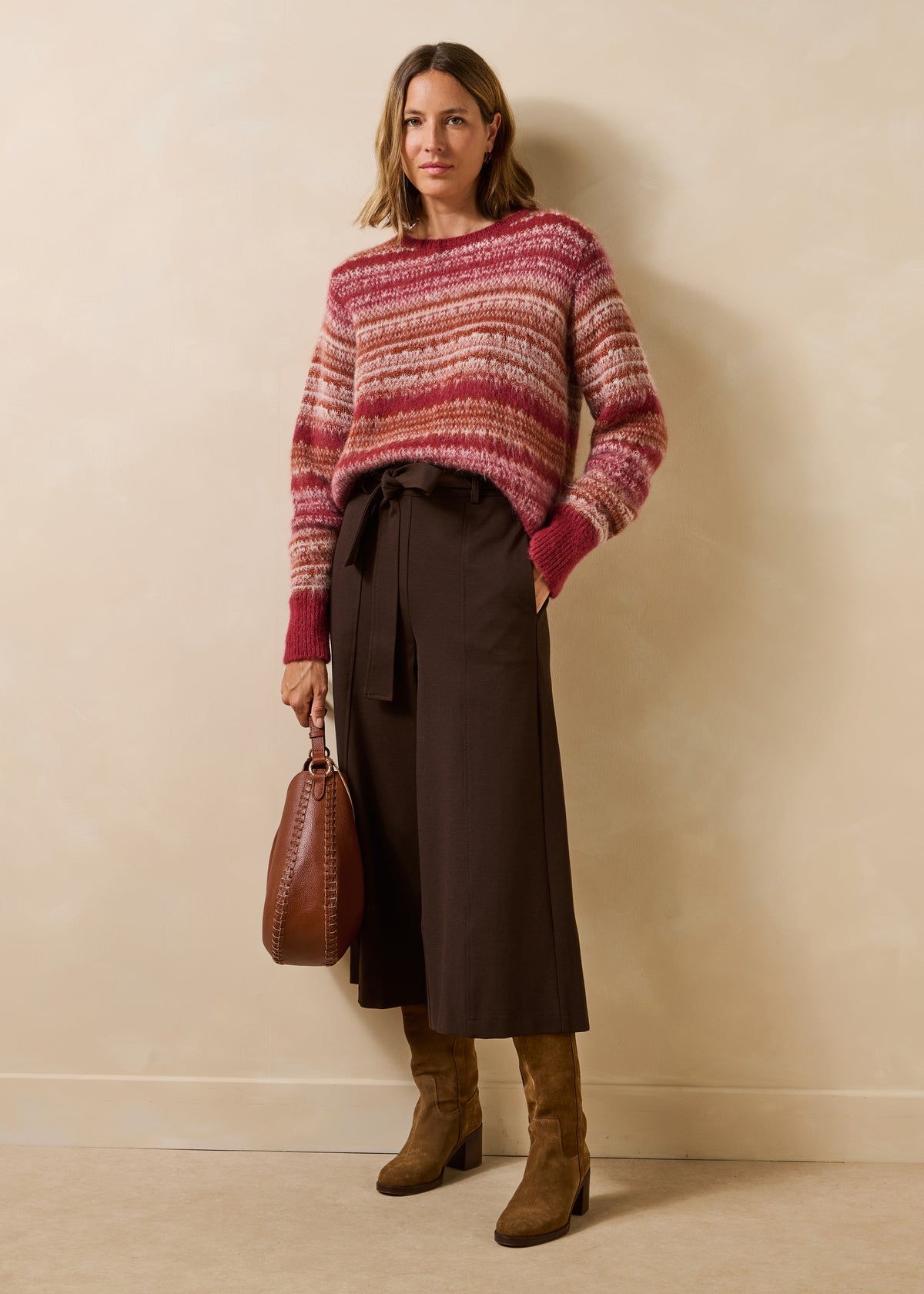 Pantalon jupe-culotte marron 7/8ème en milano