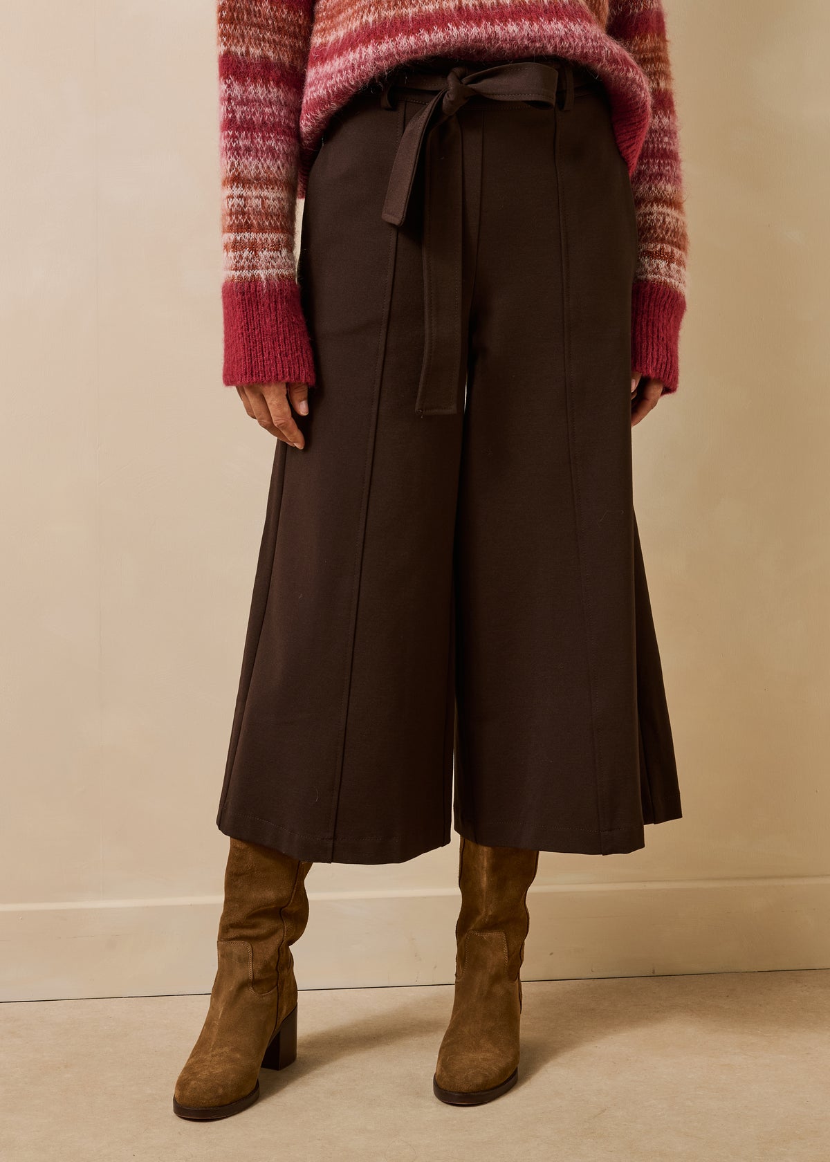 Pantalon jupe-culotte marron 7/8ème en milano