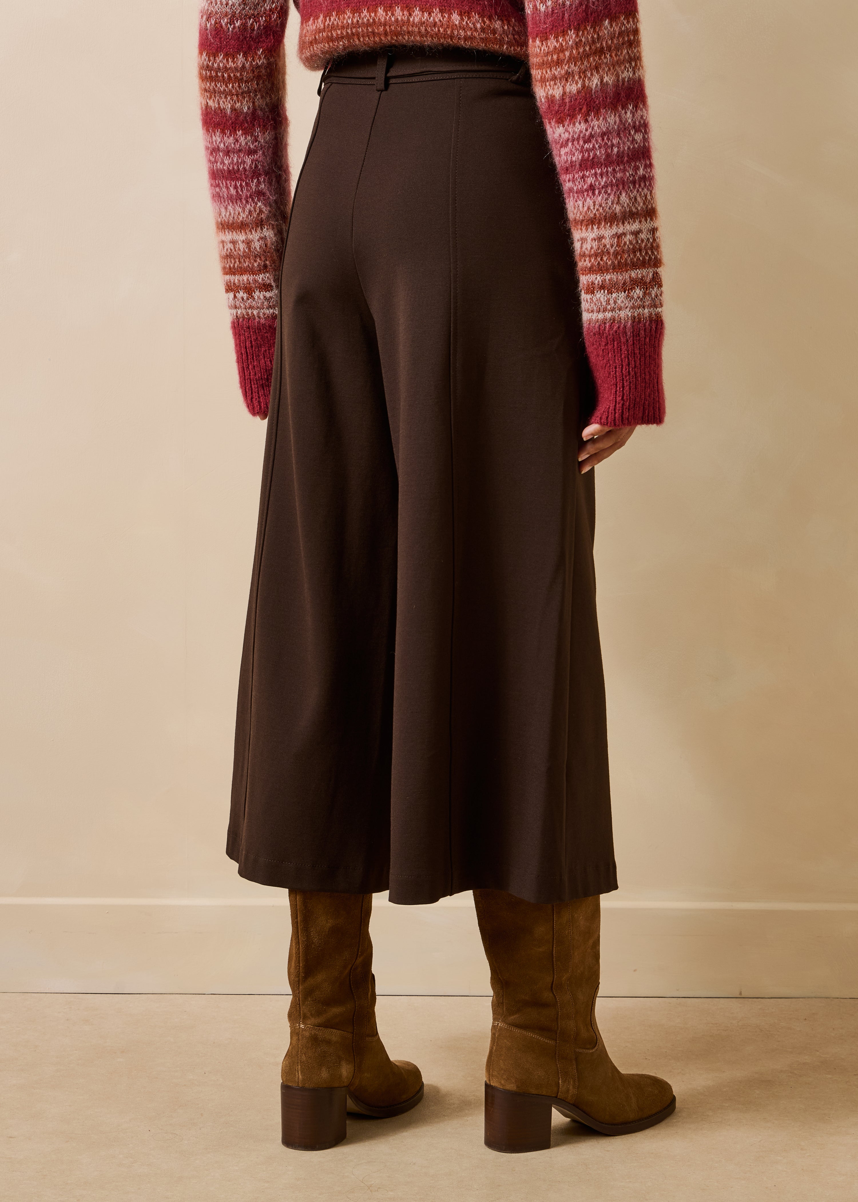 Pantalon jupe-culotte marron 7/8ème en milano