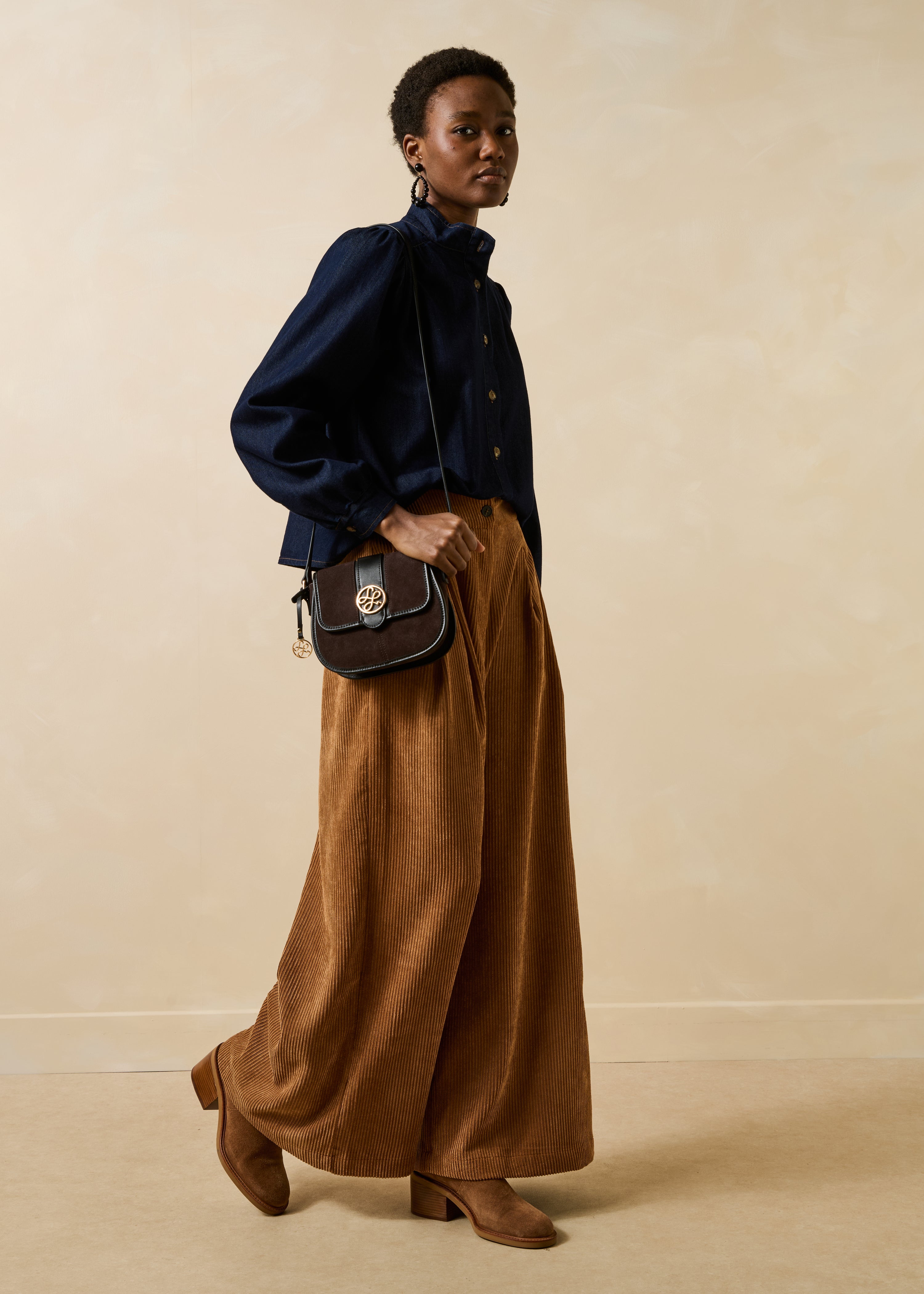 Pantalon large camel en velours