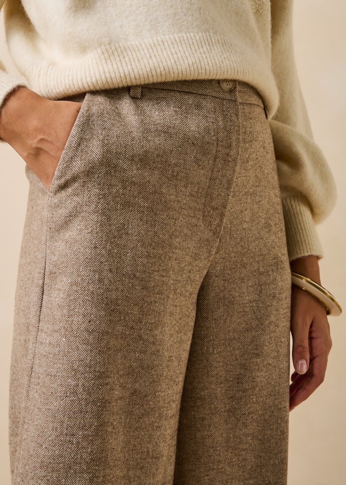 Lange bermuda in beige tweed