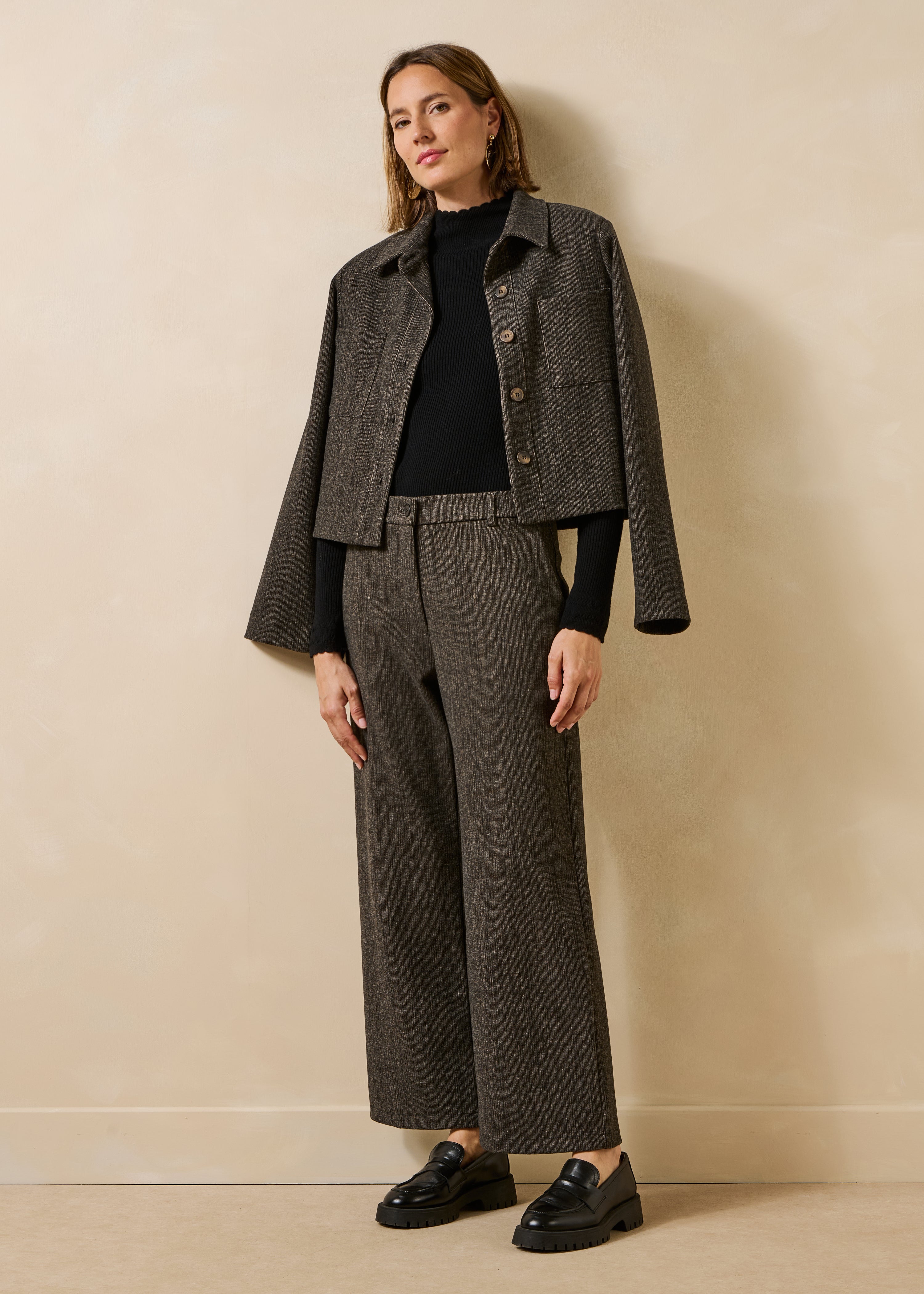 Pantalon droit marron en milano effet velours