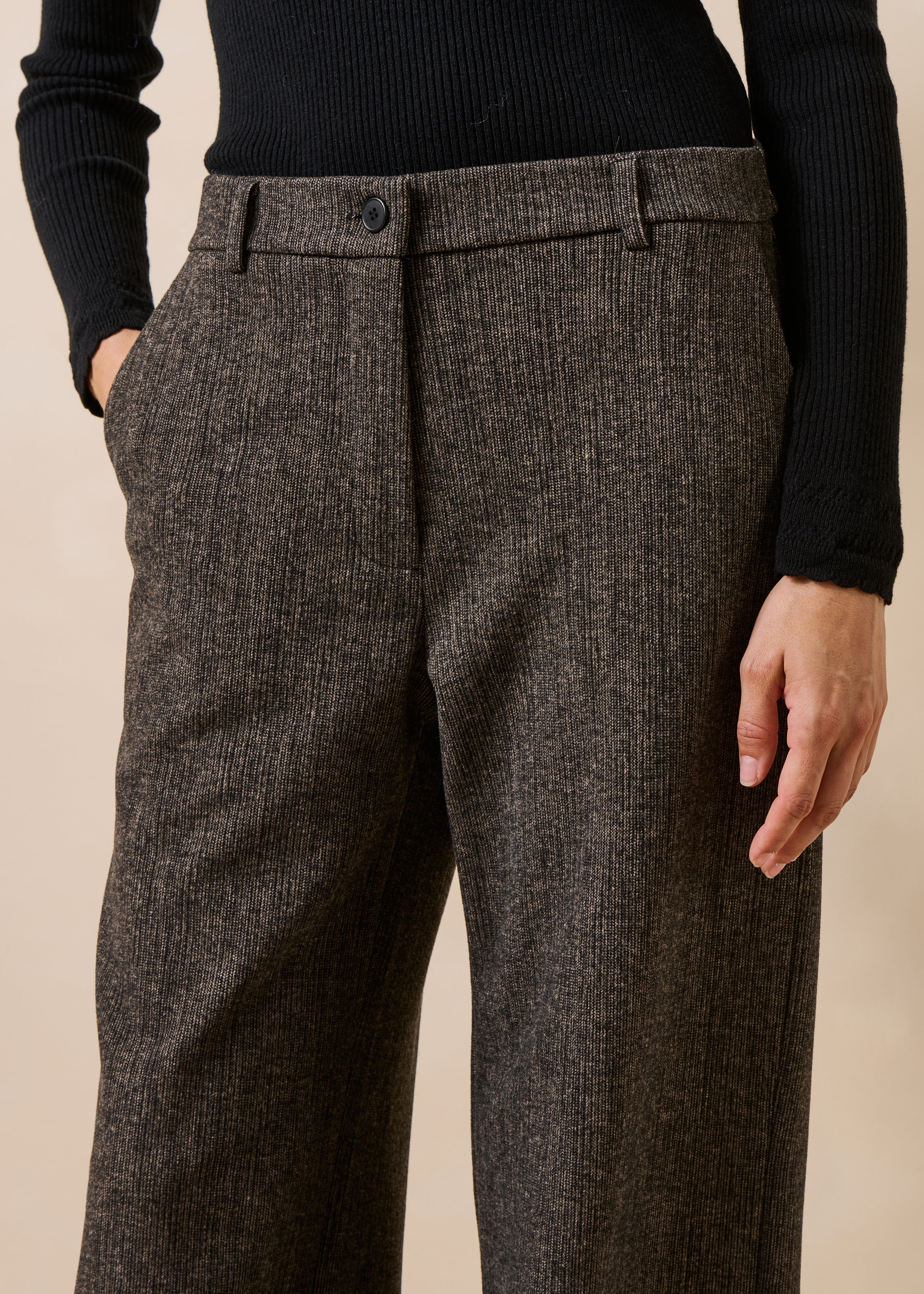 Pantalon droit marron en milano effet velours