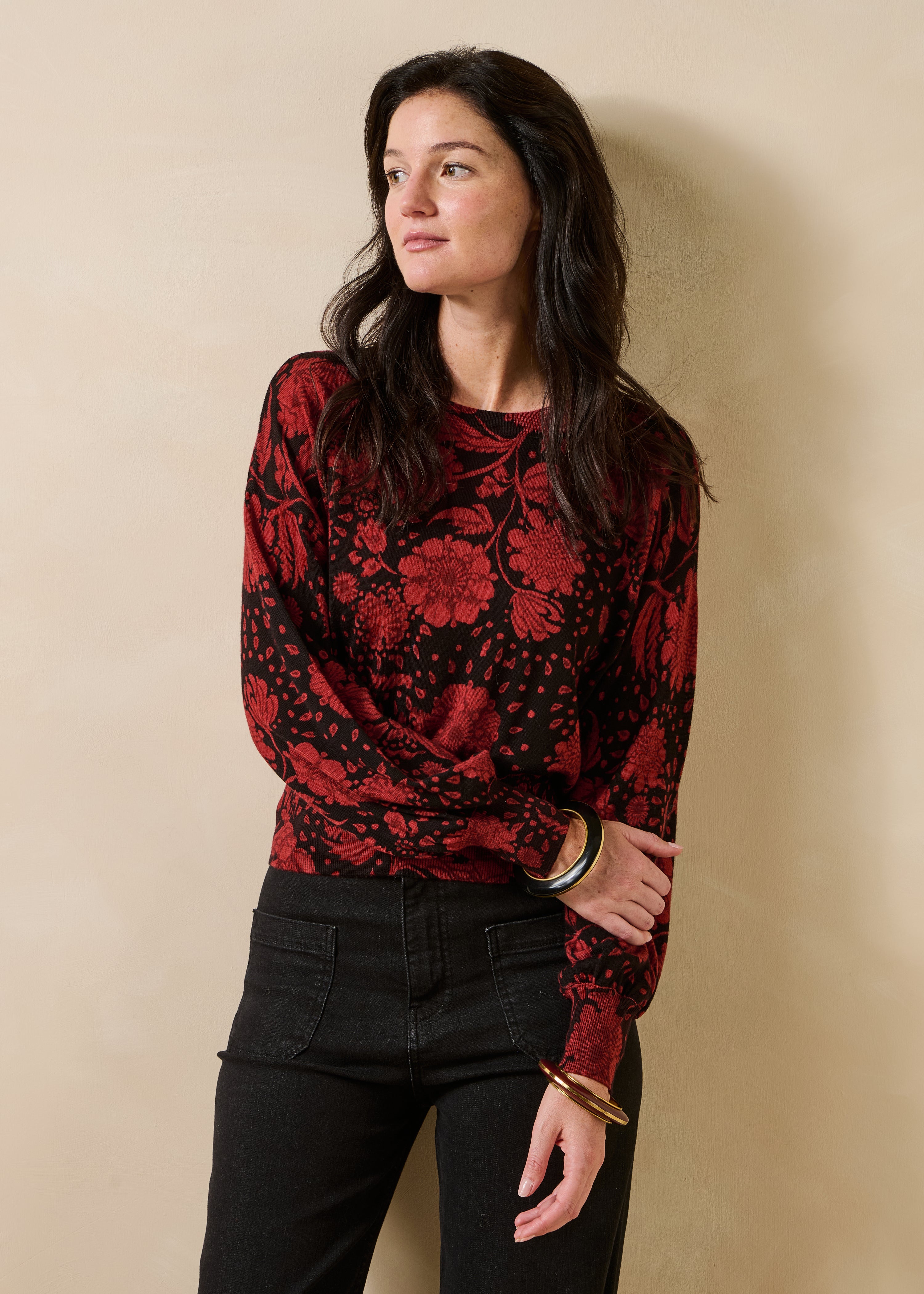 Bordeaux floral wool long-sleeve sweater
