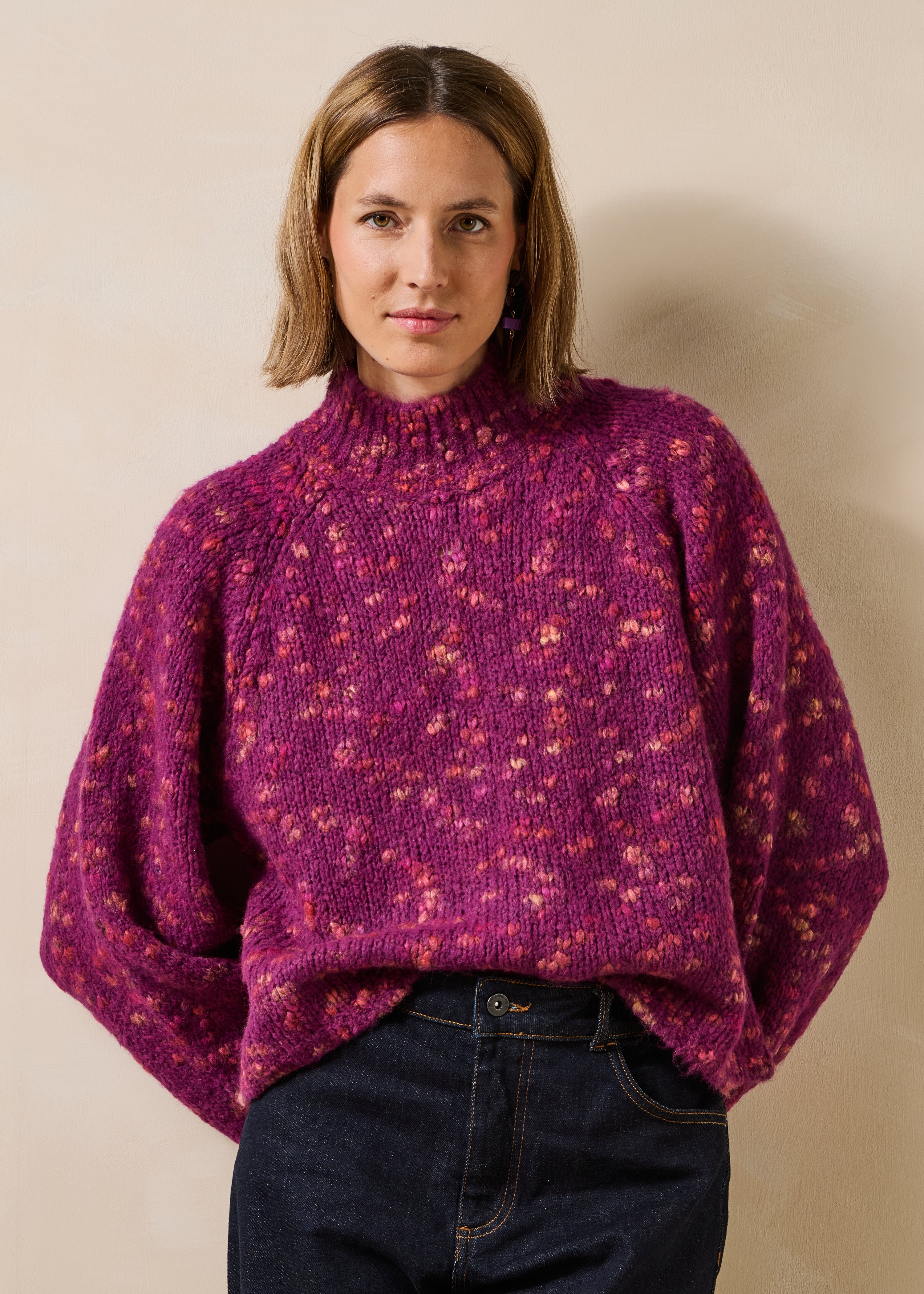 Purple long-sleeve turtleneck sweater