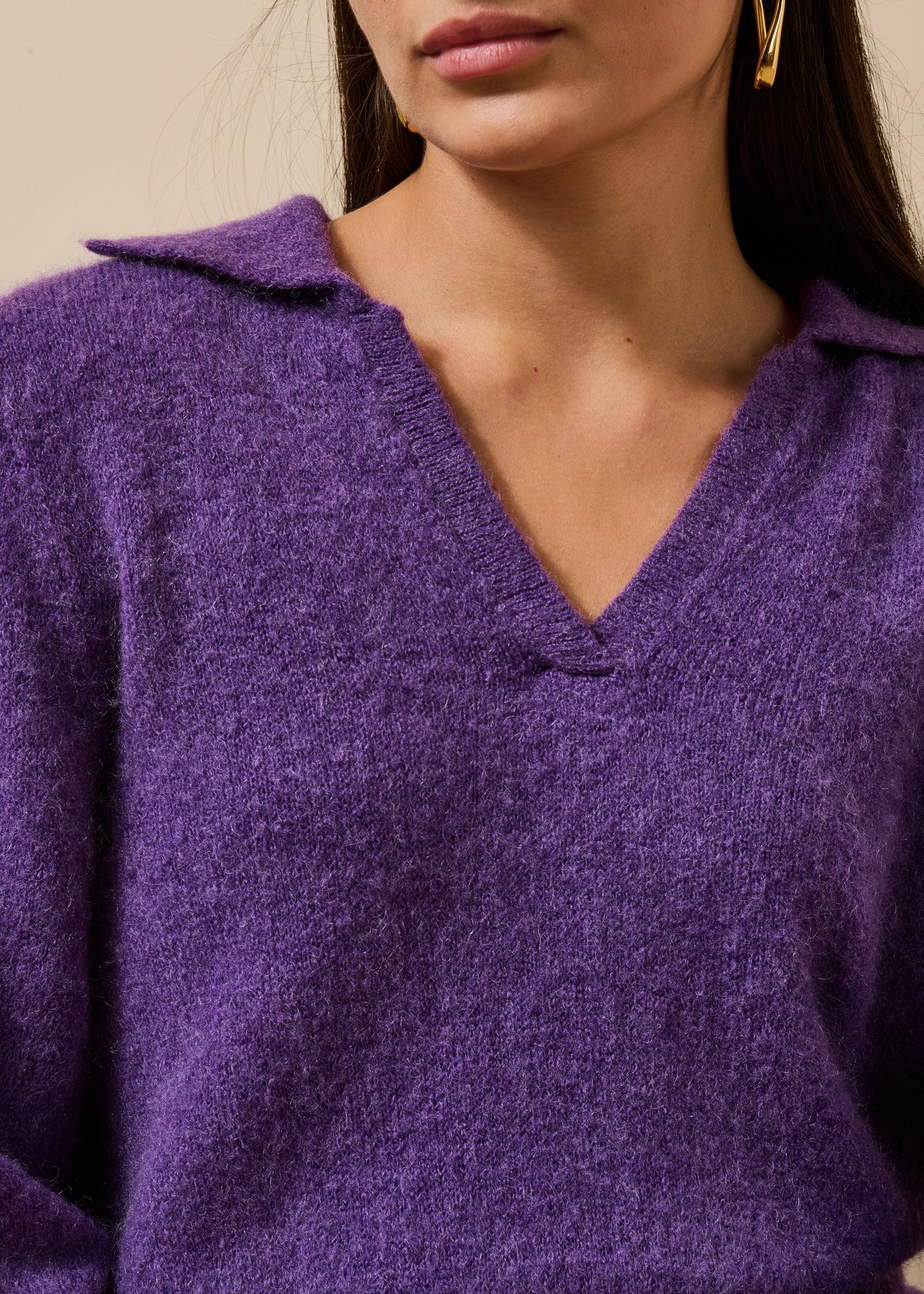 Camisola prune de mangas compridas com gola polo