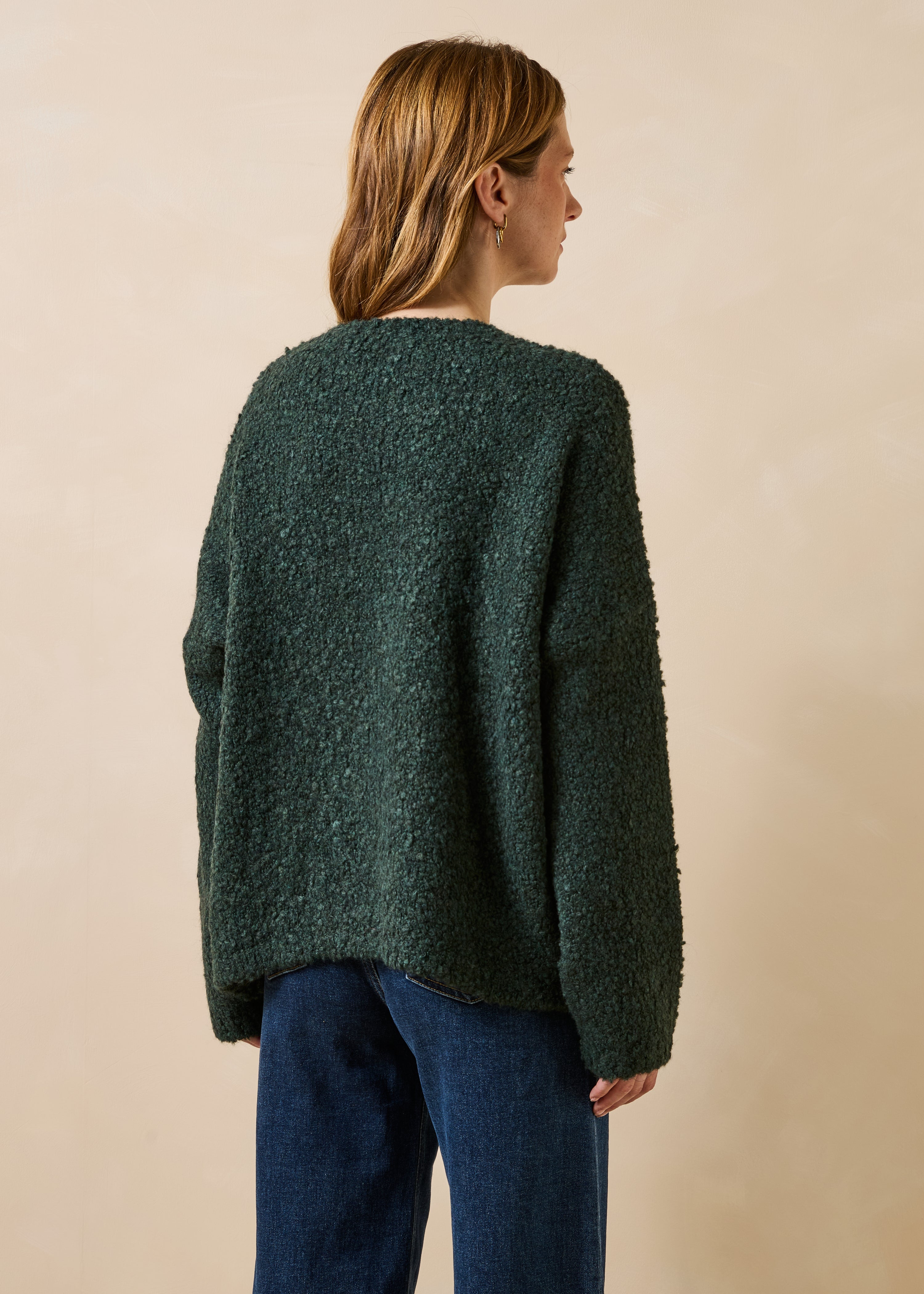 Pull vert bouteille bouclette manches longues col rond