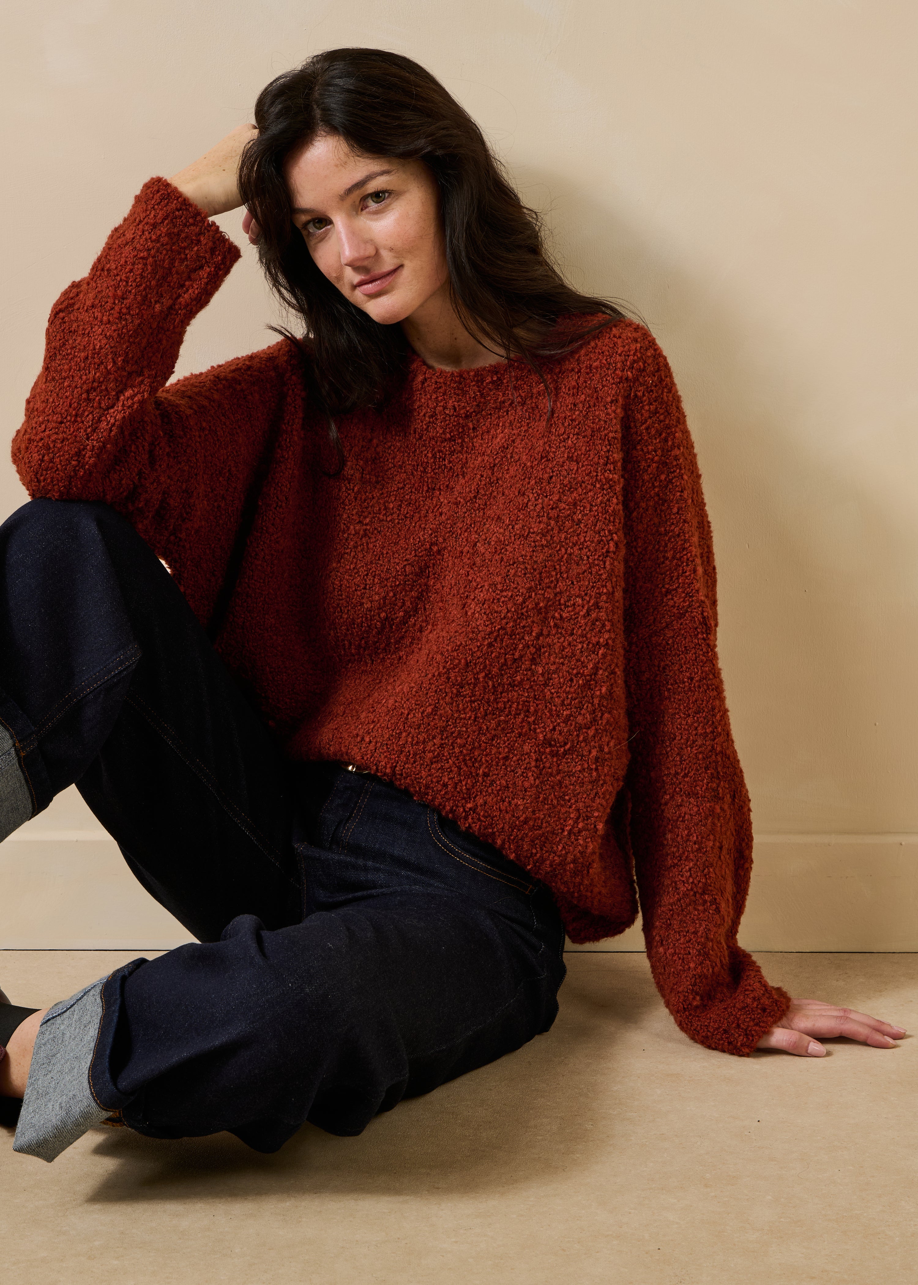 Pull rouille bouclette manches longues col rond