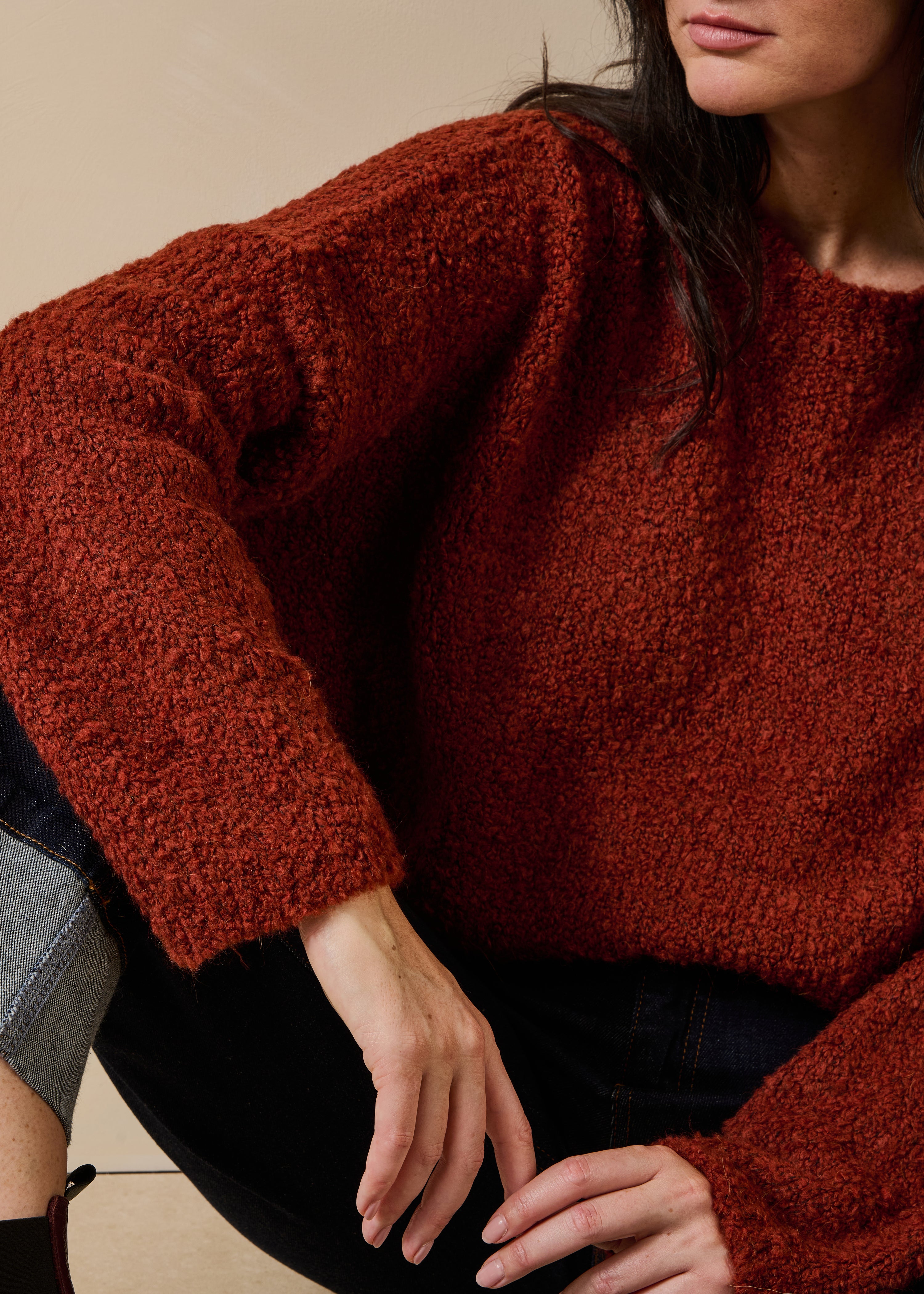 Pull rouille bouclette manches longues col rond