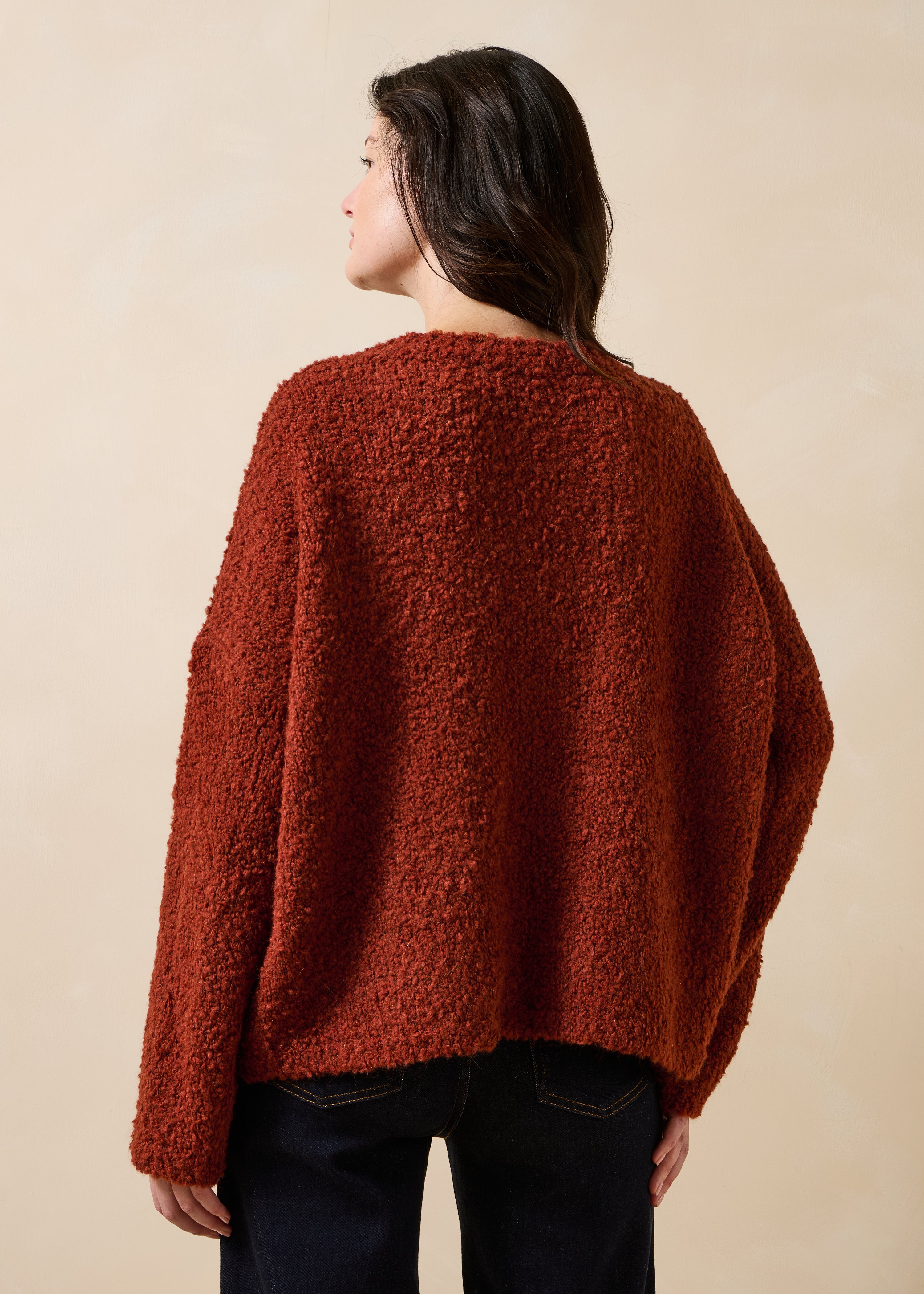 Pull rouille bouclette manches longues col rond