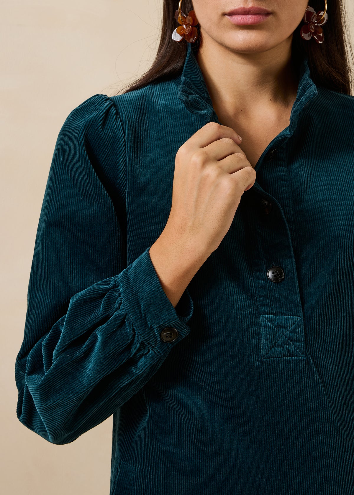 Petrol blue long-sleeved corduroy dress