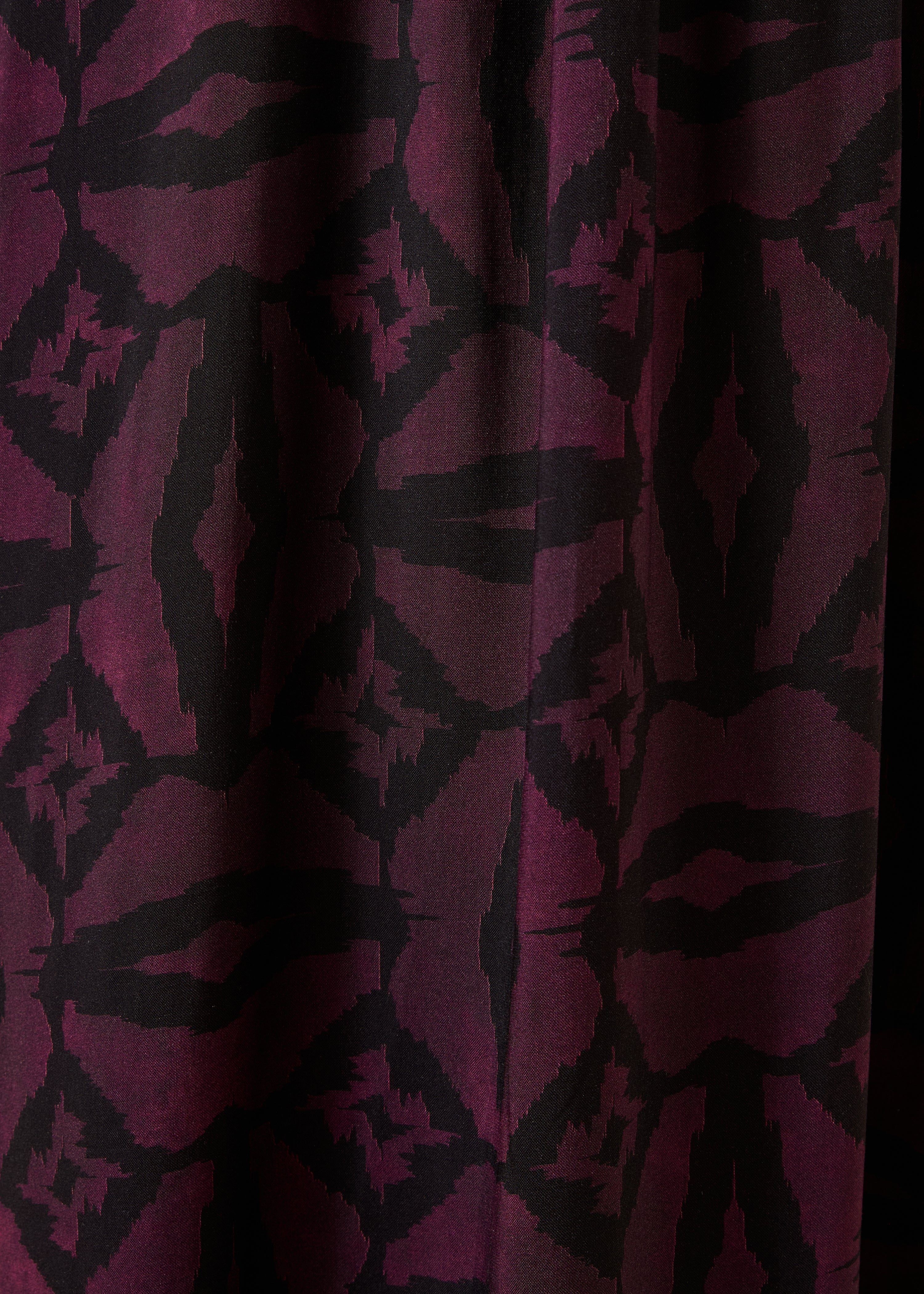 Long black and burgundy printed long-sleeve dress