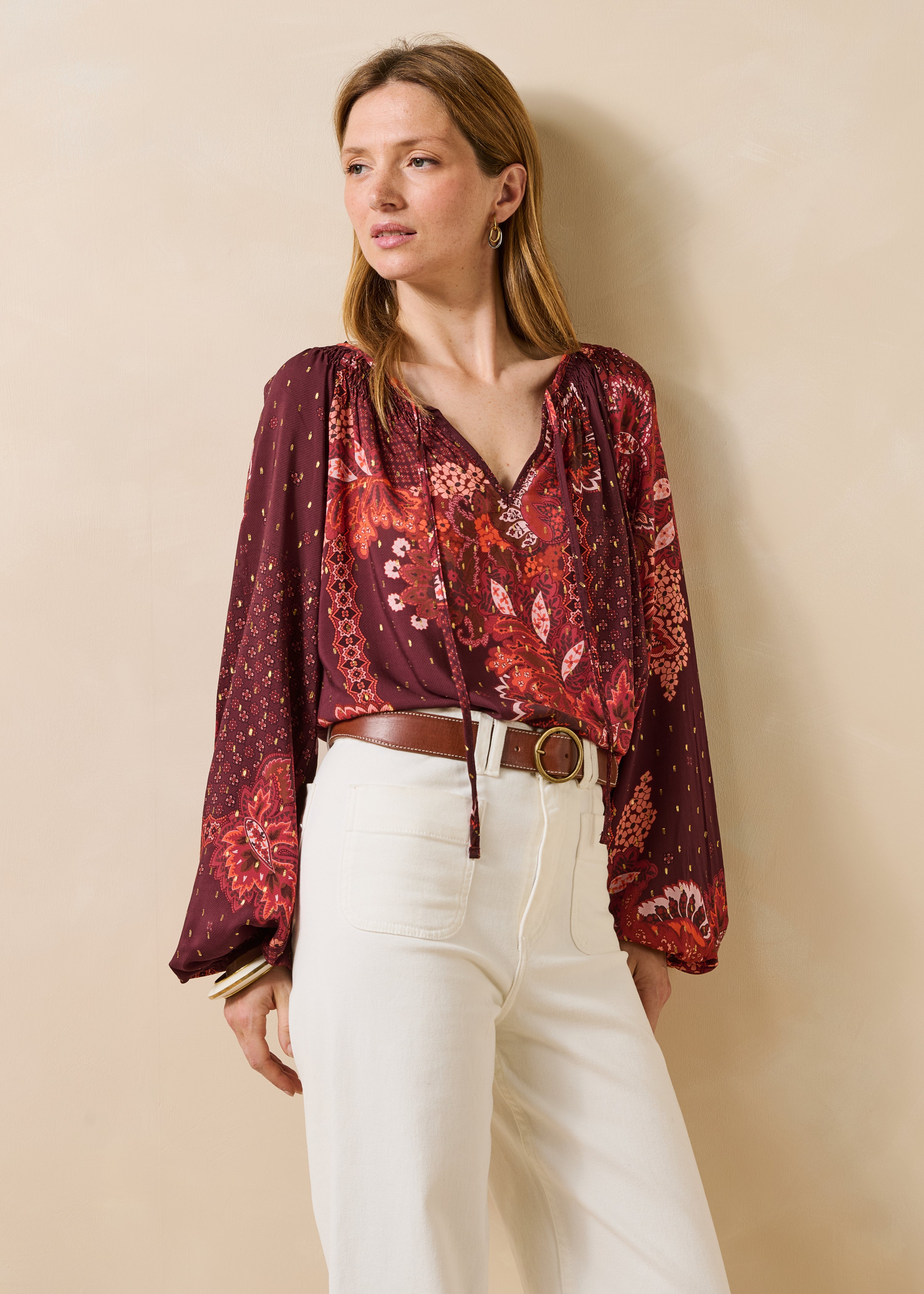 Rotes, weites Top mit Paisley-Muster