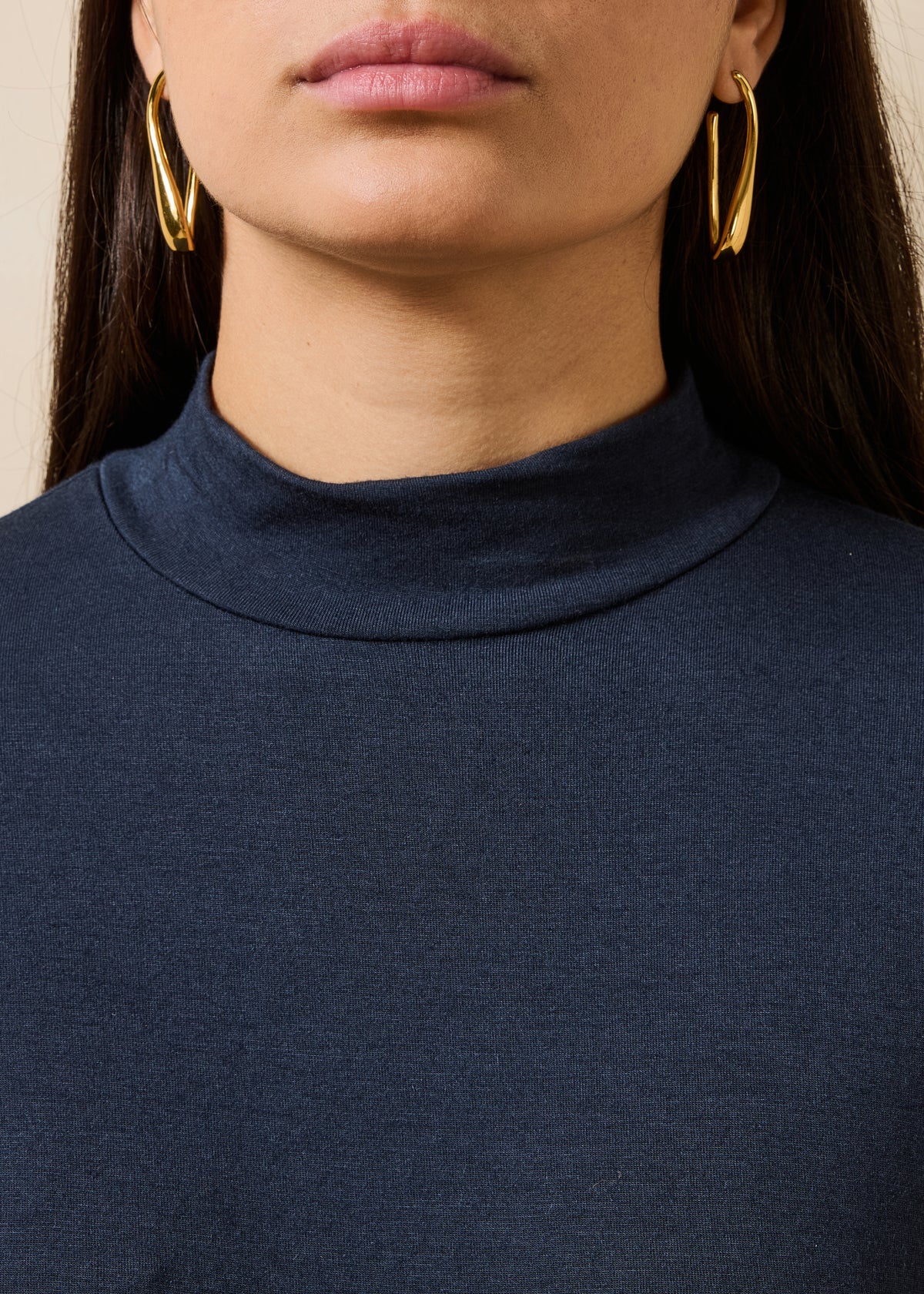 Navy blue long-sleeve T-shirt in modal and cashmere