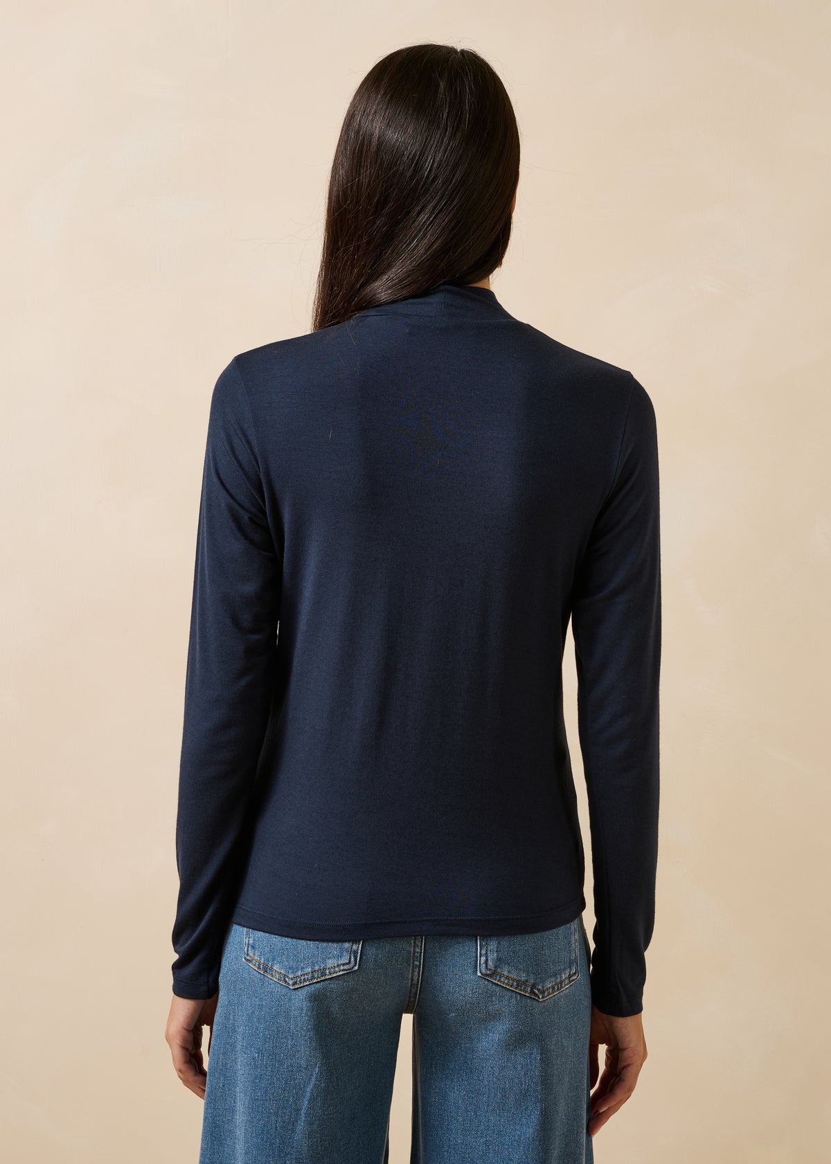 Navy blue long-sleeve T-shirt in modal and cashmere