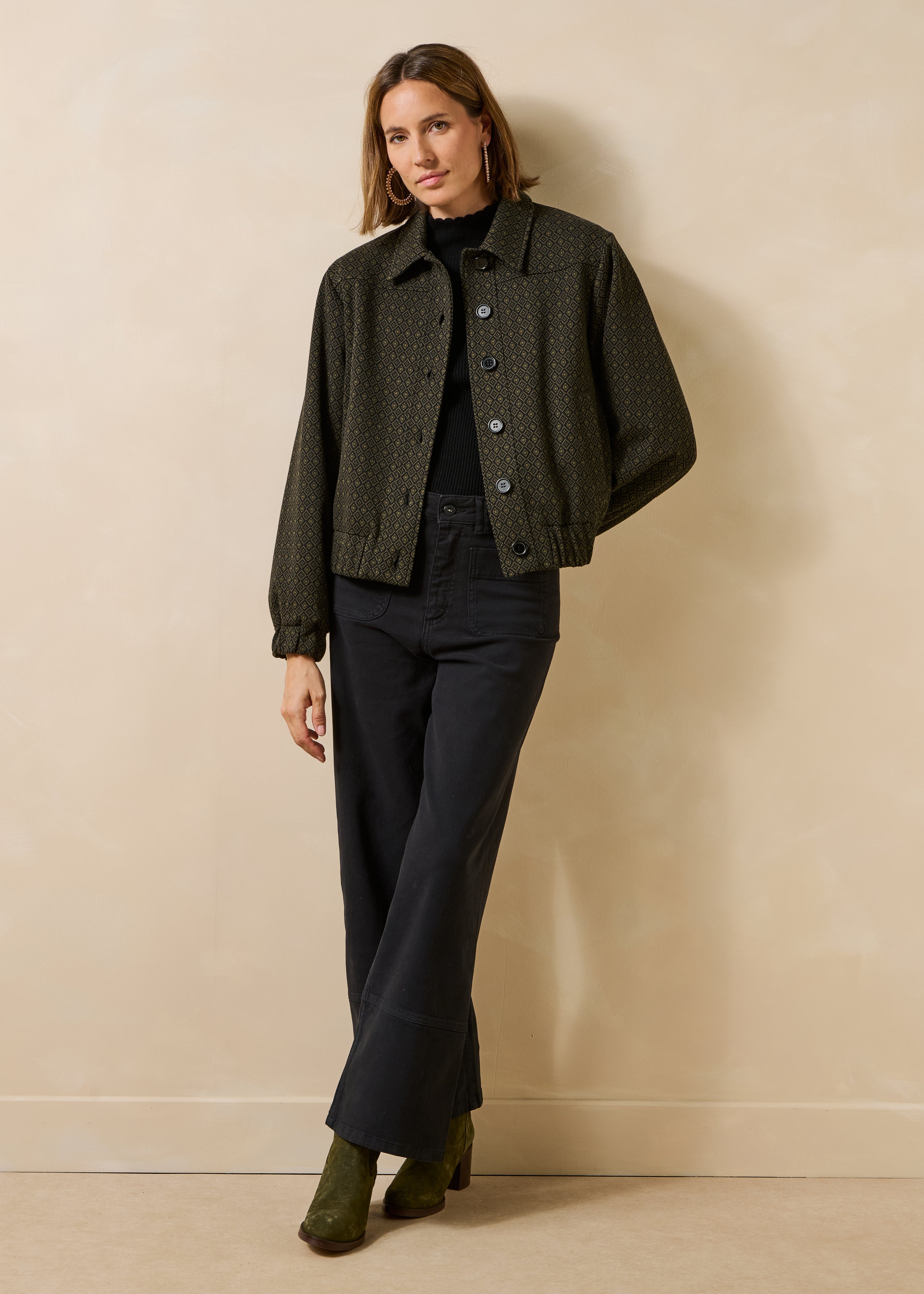 Long-sleeve khaki jacquard jacket