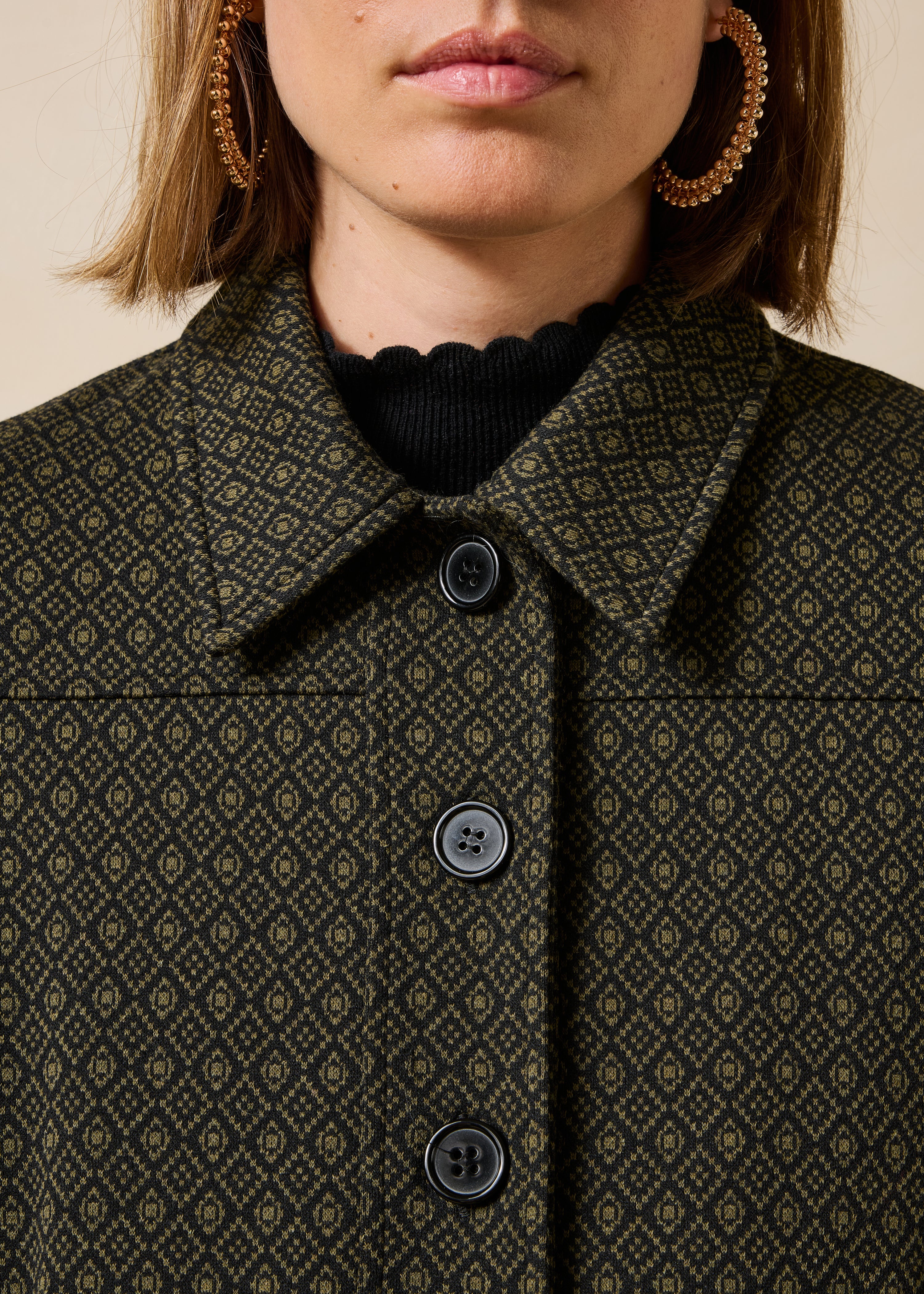Long-sleeve khaki jacquard jacket