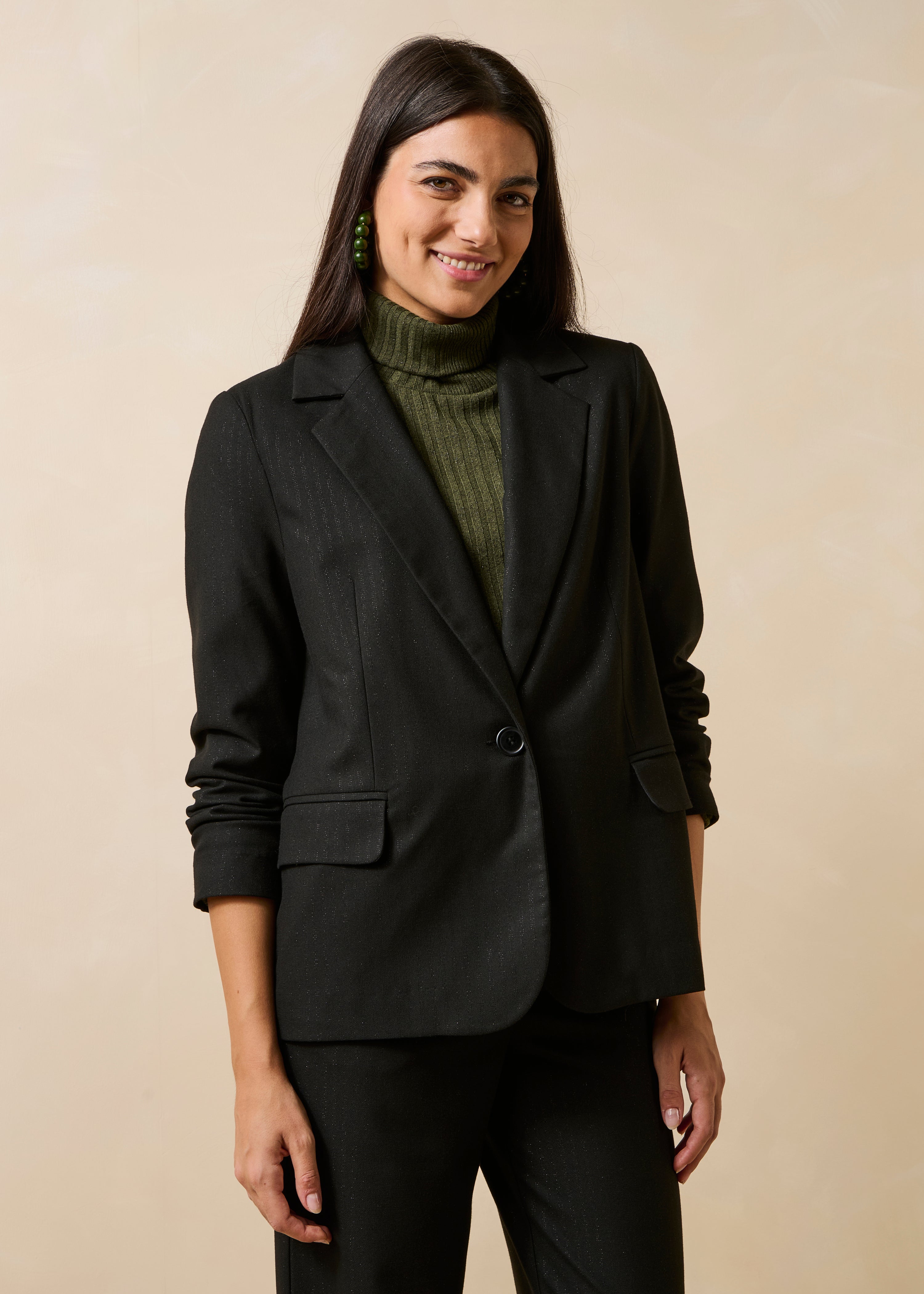 Zwarte getailleerde blazer met lange mouwen en strepen