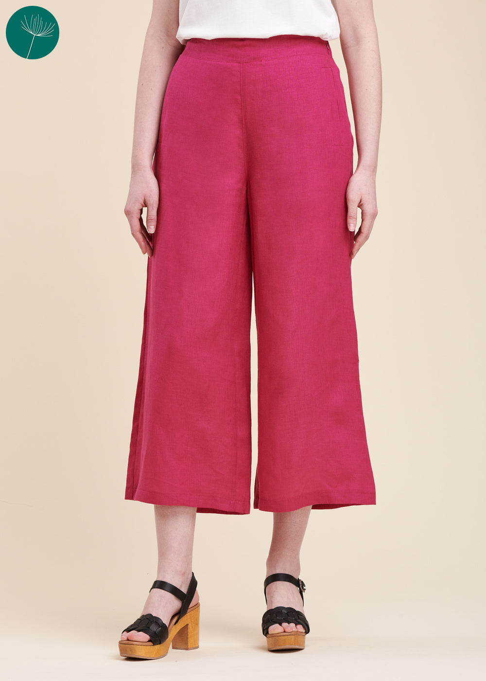 Pantaloni a gamba larga in lino tinta unita