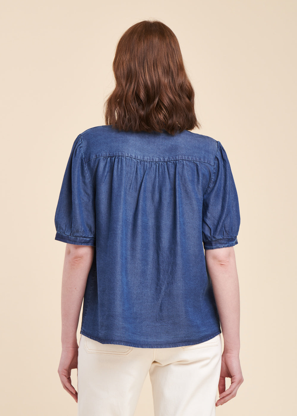 Blusa de manga corta efecto denim