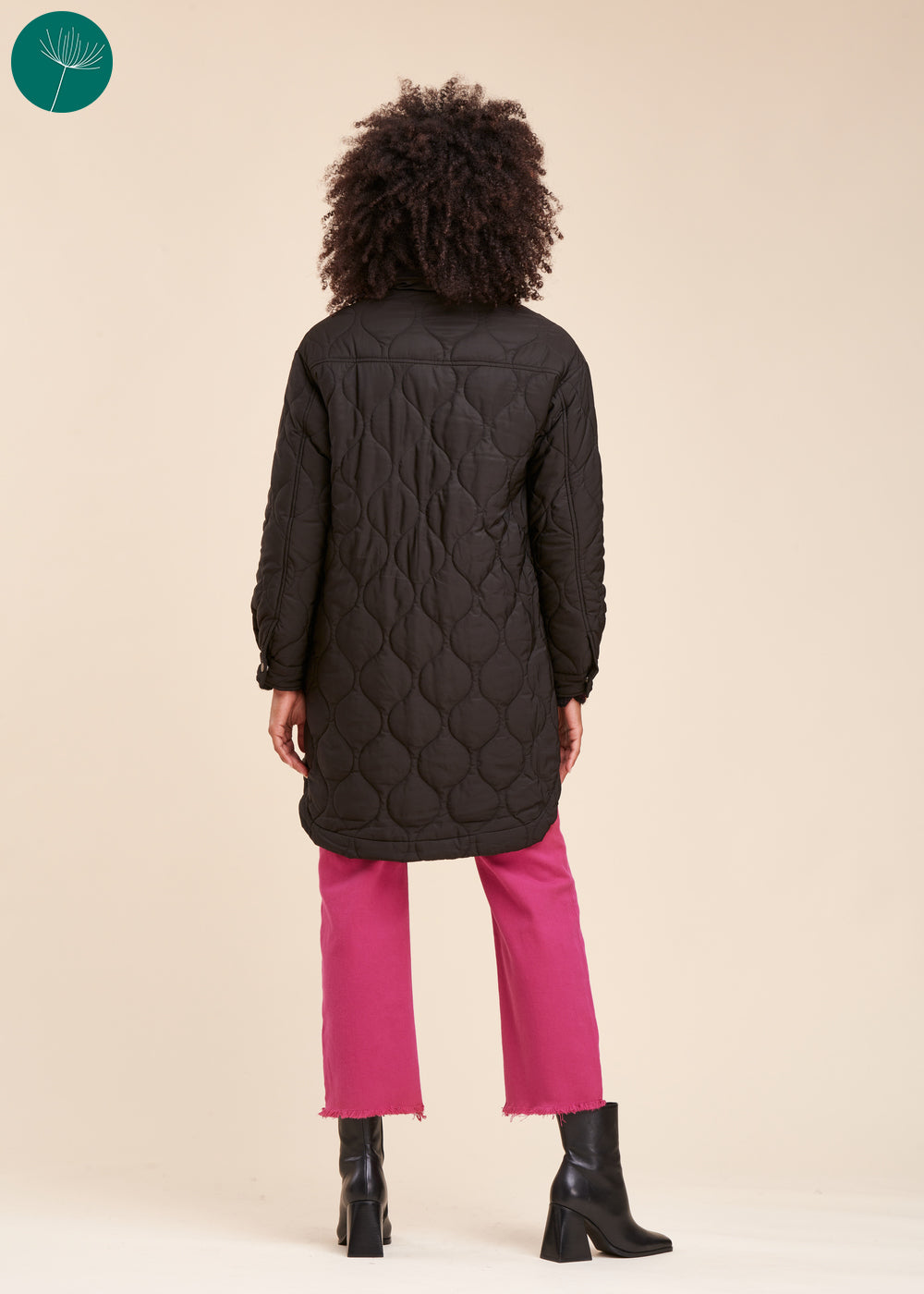 Recycled polyester mid-length quilted coat