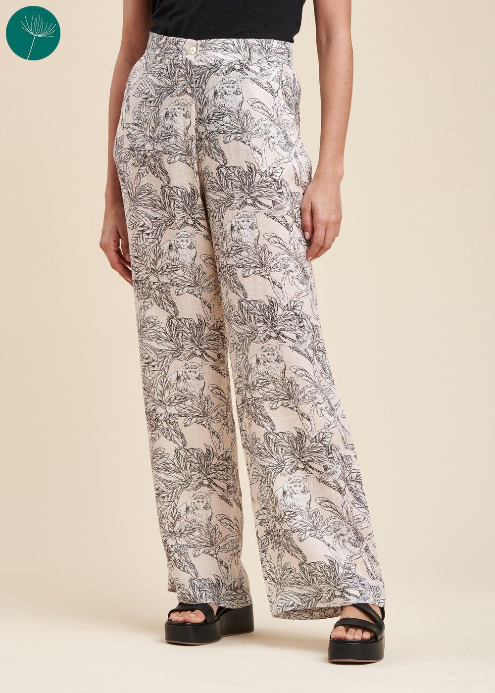 Pantalon ample en lin à imprimé animalier