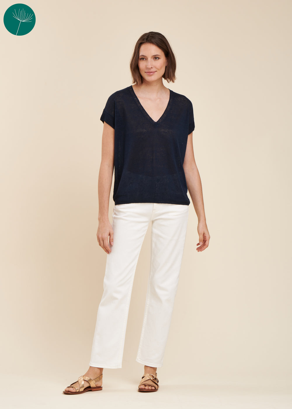 Flowing linen sweater, short sleeves