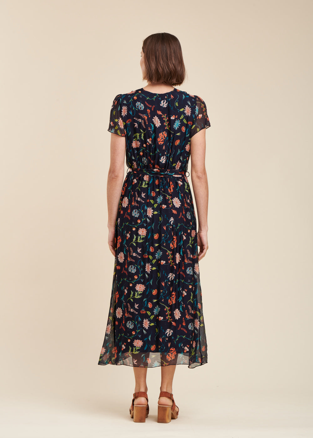 Long silk viscose dress with floral print