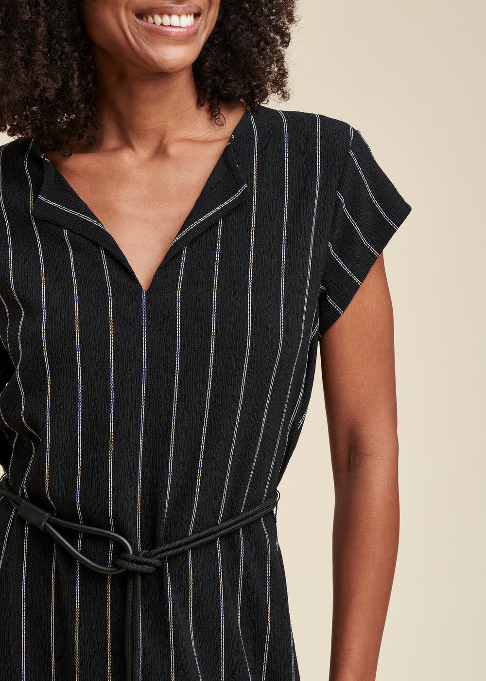 Striped jersey mid-length dress