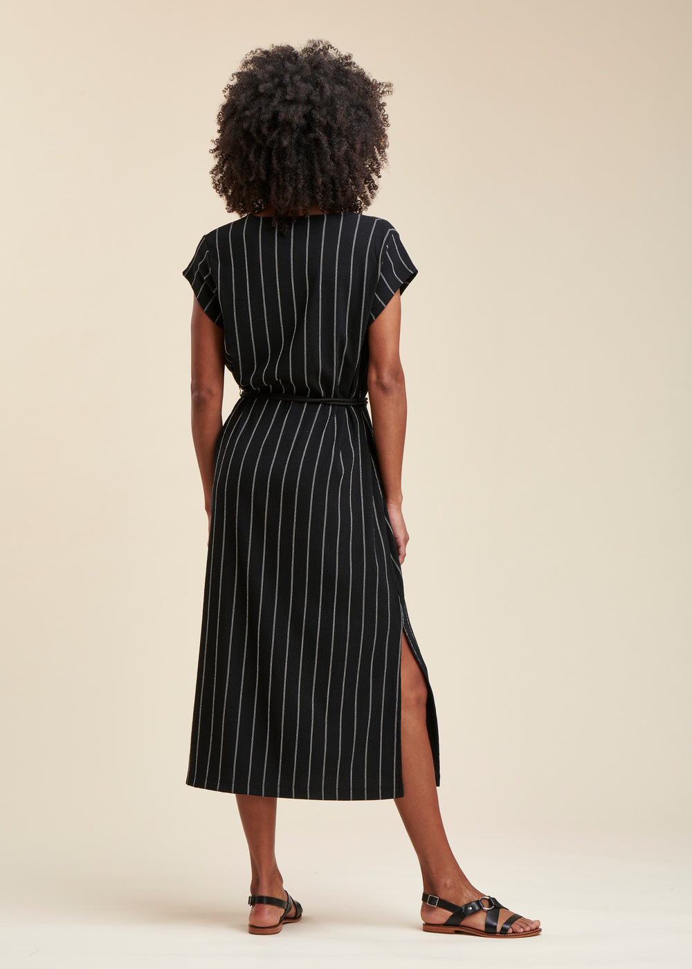 Striped jersey mid-length dress